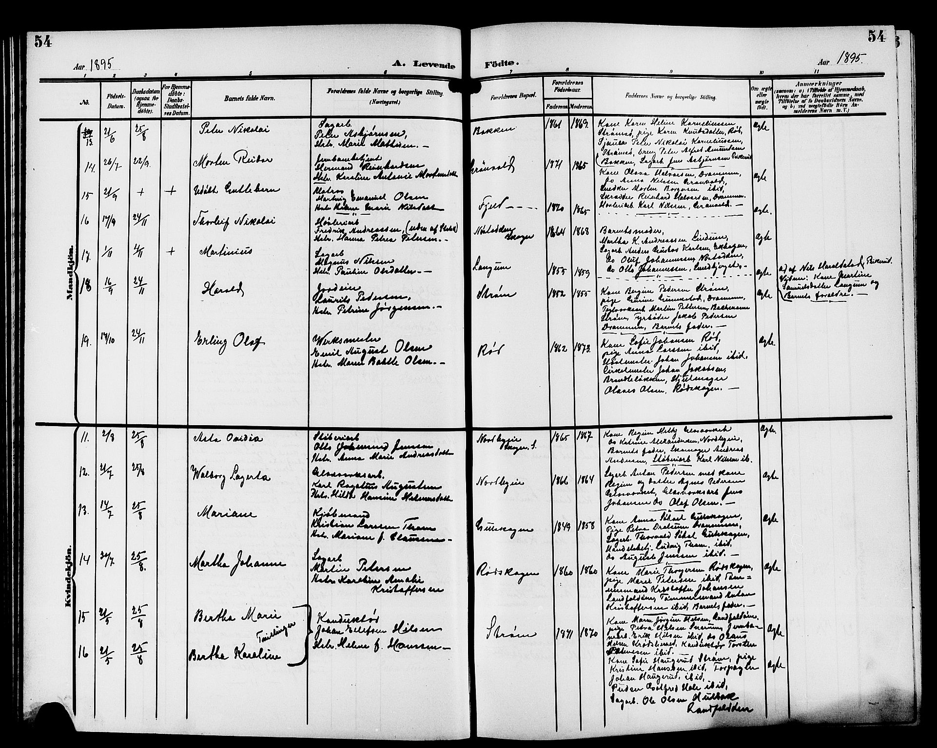 Strømsgodset kirkebøker, AV/SAKO-A-324/G/Ga/L0002: Parish register (copy) no. 2, 1885-1910, p. 54