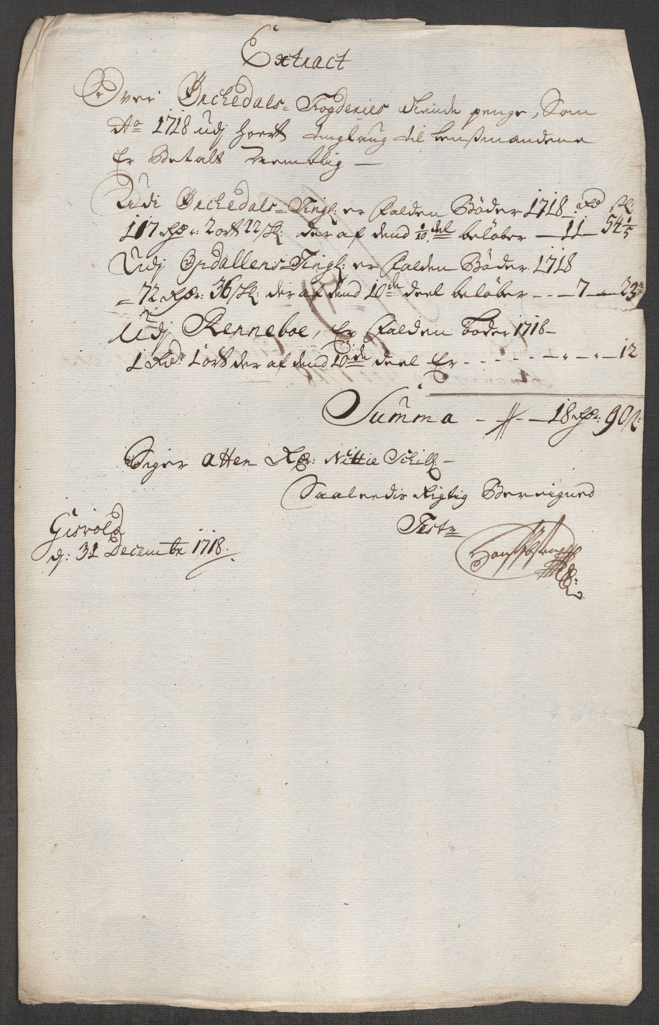 Rentekammeret inntil 1814, Reviderte regnskaper, Fogderegnskap, RA/EA-4092/R60/L3972: Fogderegnskap Orkdal og Gauldal, 1718, p. 169
