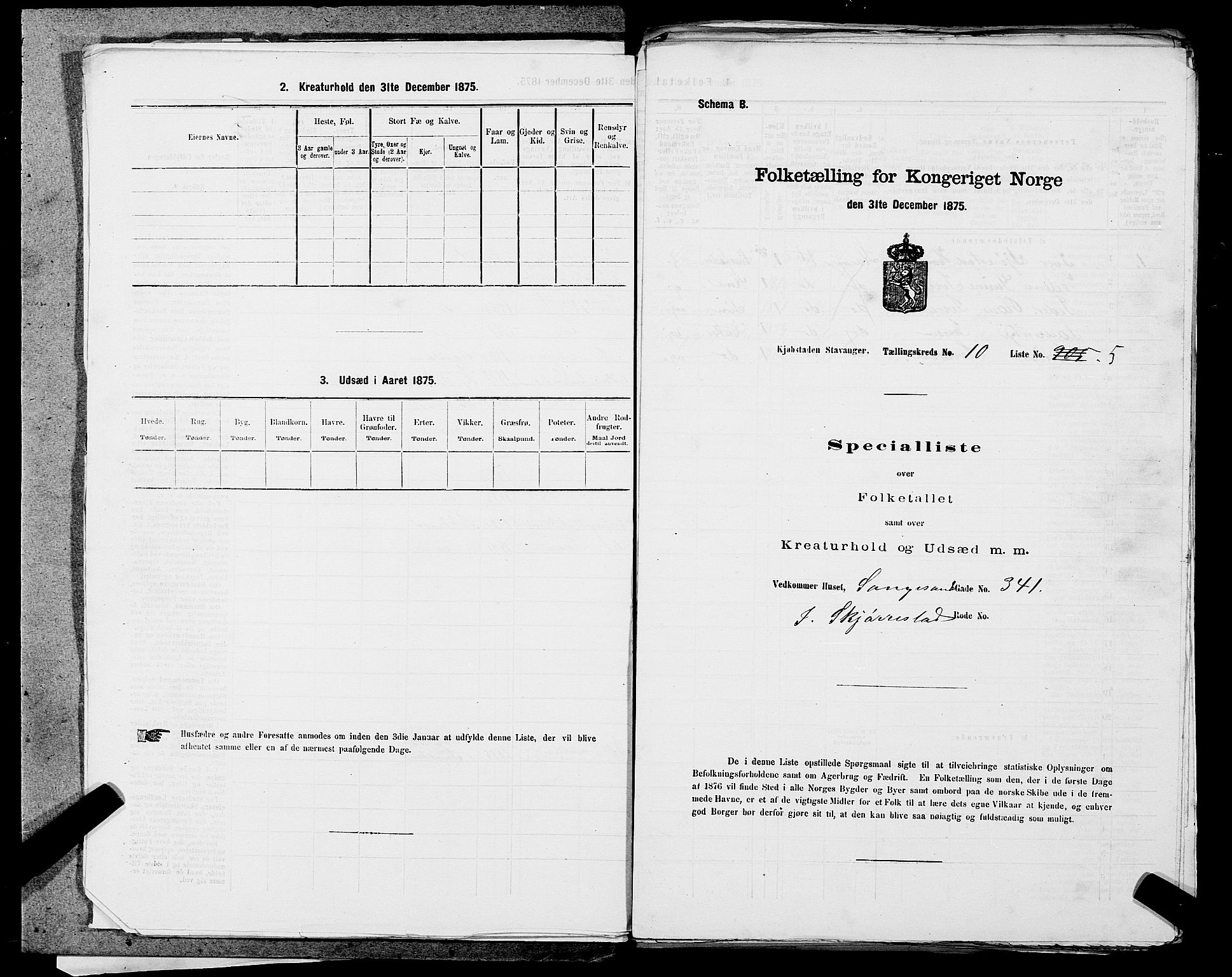 SAST, 1875 census for 1103 Stavanger, 1875, p. 1825