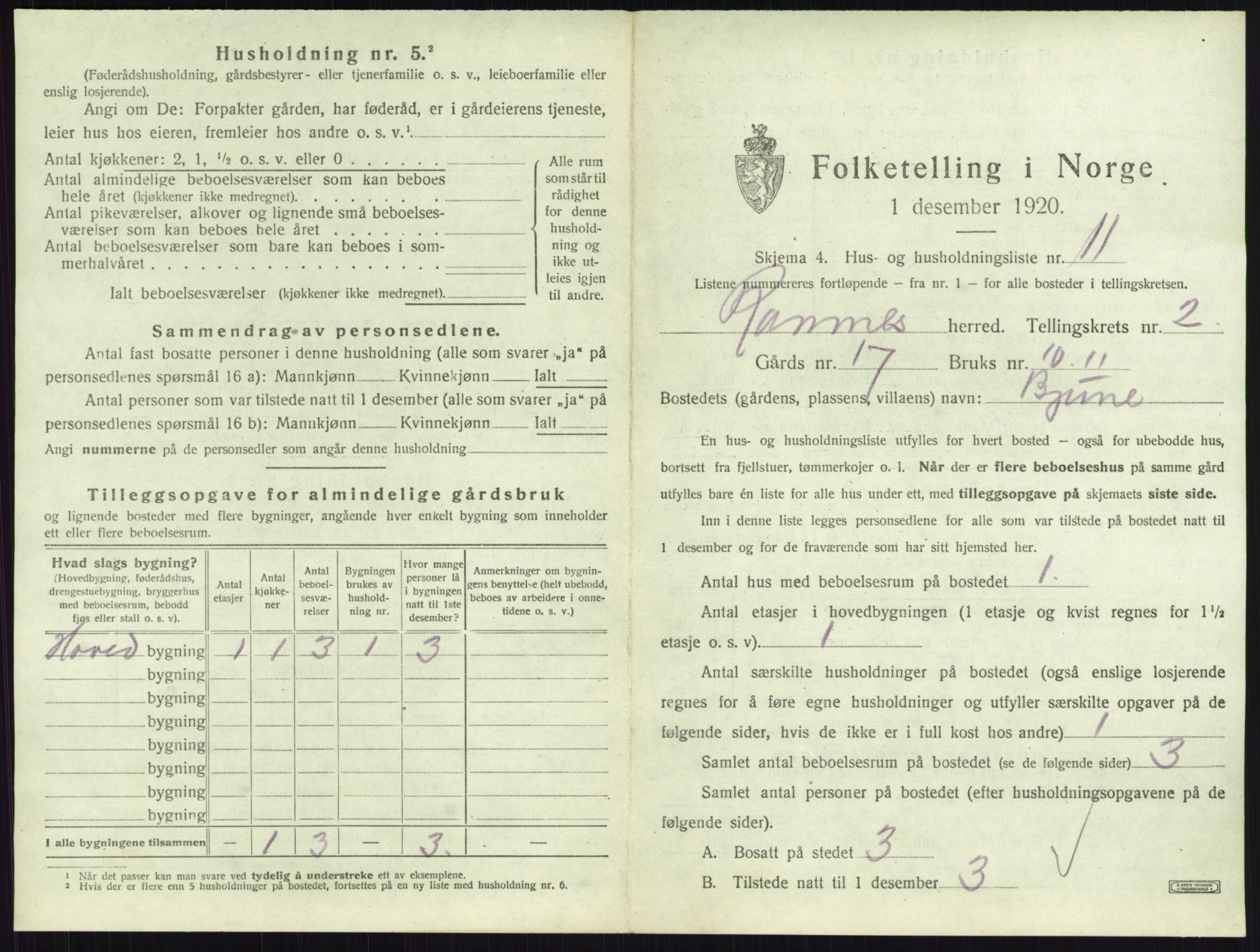 SAKO, 1920 census for Ramnes, 1920, p. 192