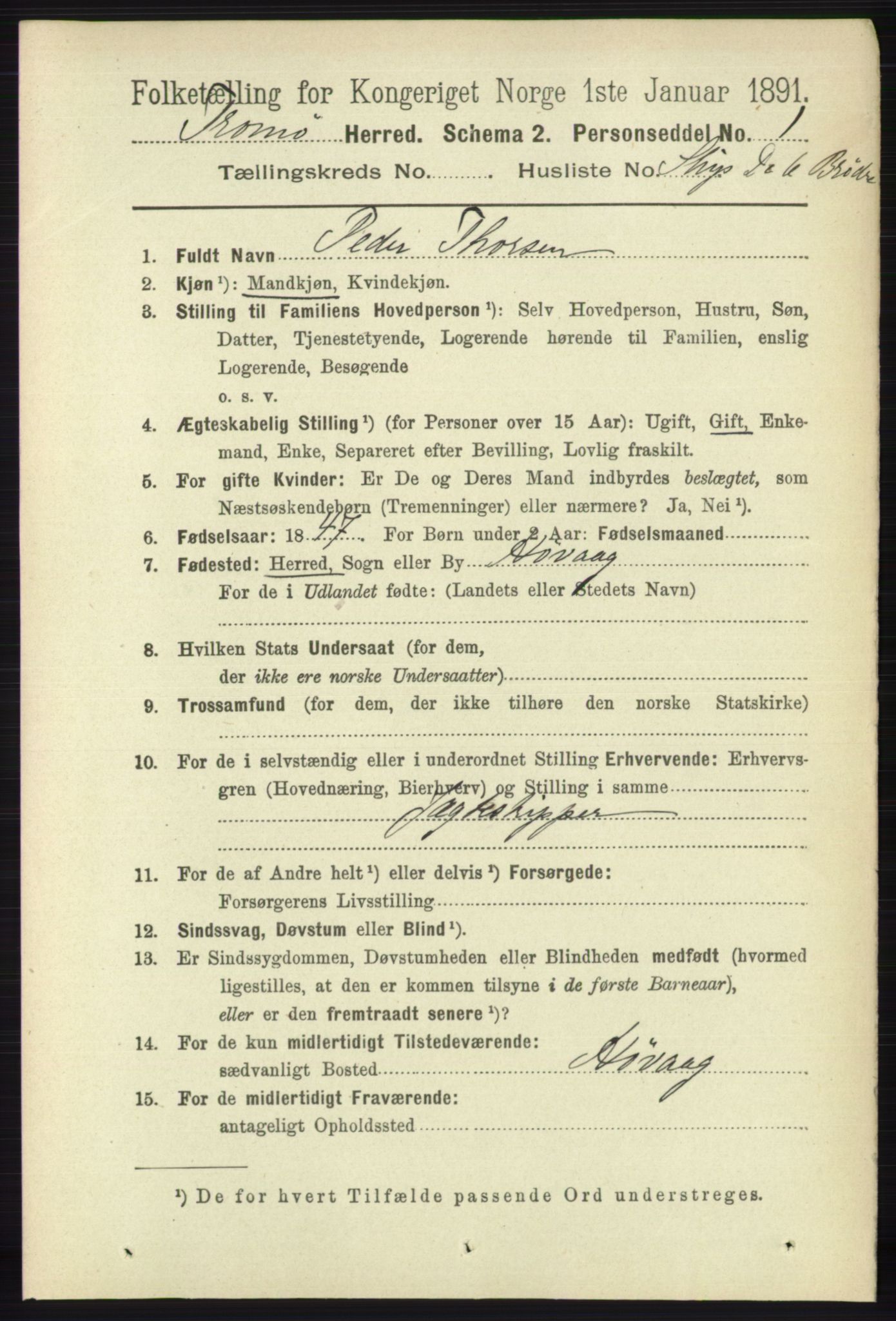 RA, 1891 census for 0921 Tromøy, 1891, p. 3036