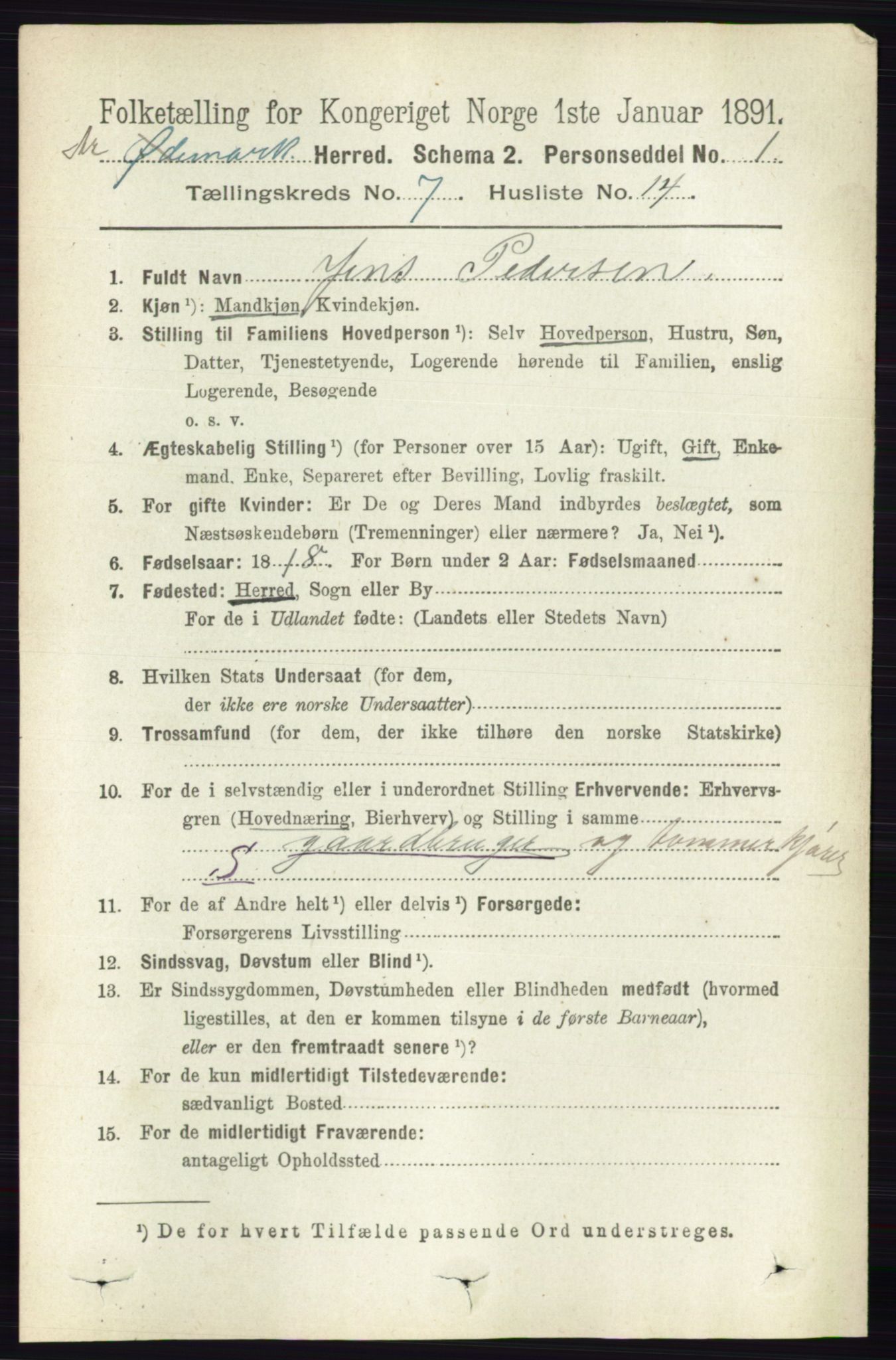 RA, 1891 census for 0118 Aremark, 1891, p. 3984