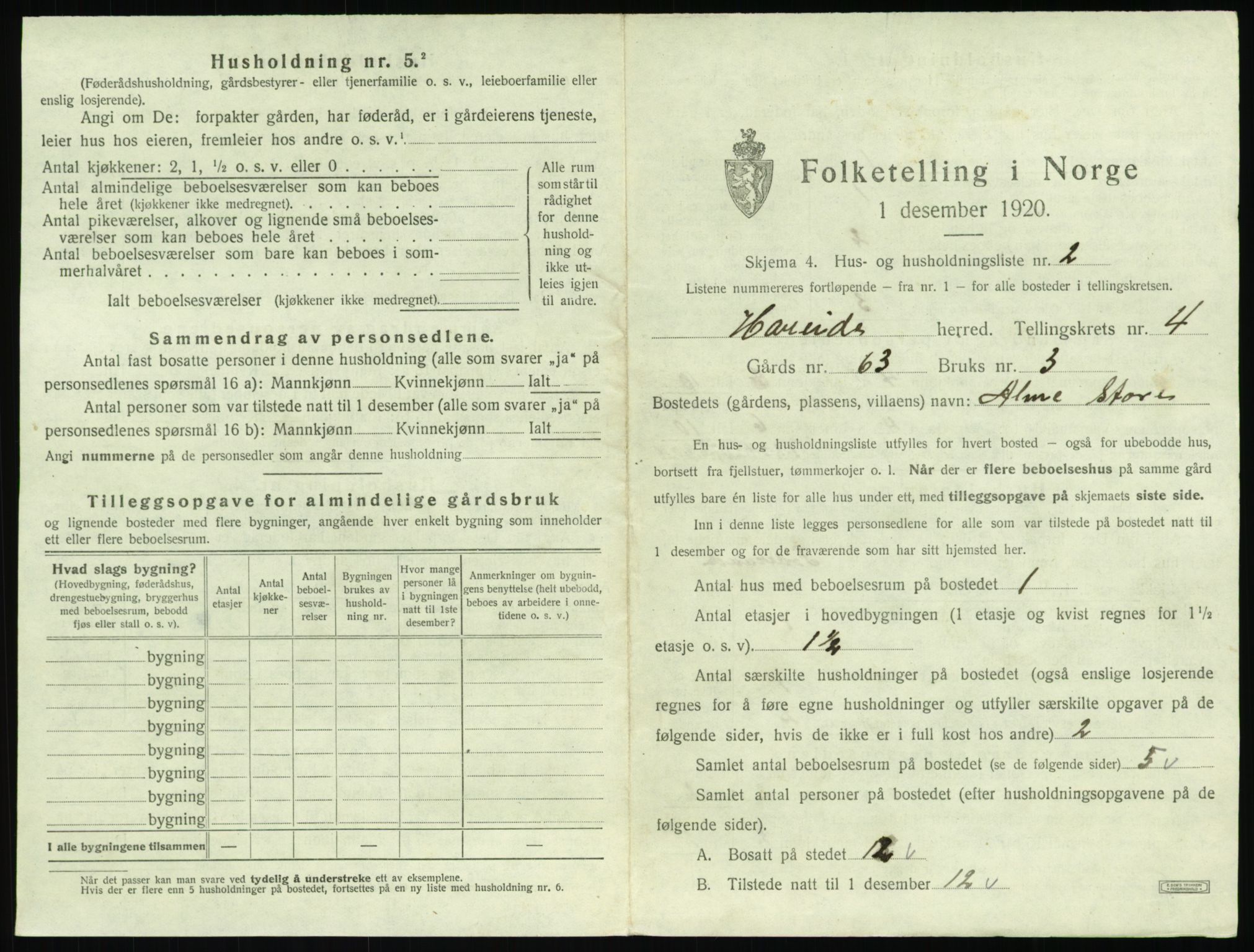 SAT, 1920 census for Hareid, 1920, p. 211