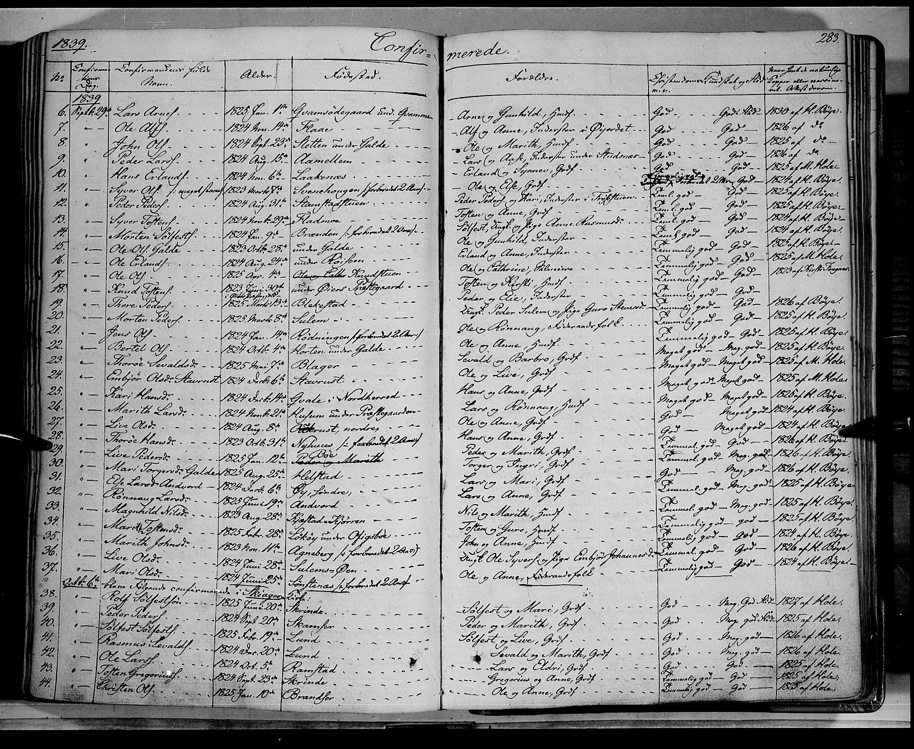 Lom prestekontor, SAH/PREST-070/K/L0006: Parish register (official) no. 6A, 1837-1863, p. 283