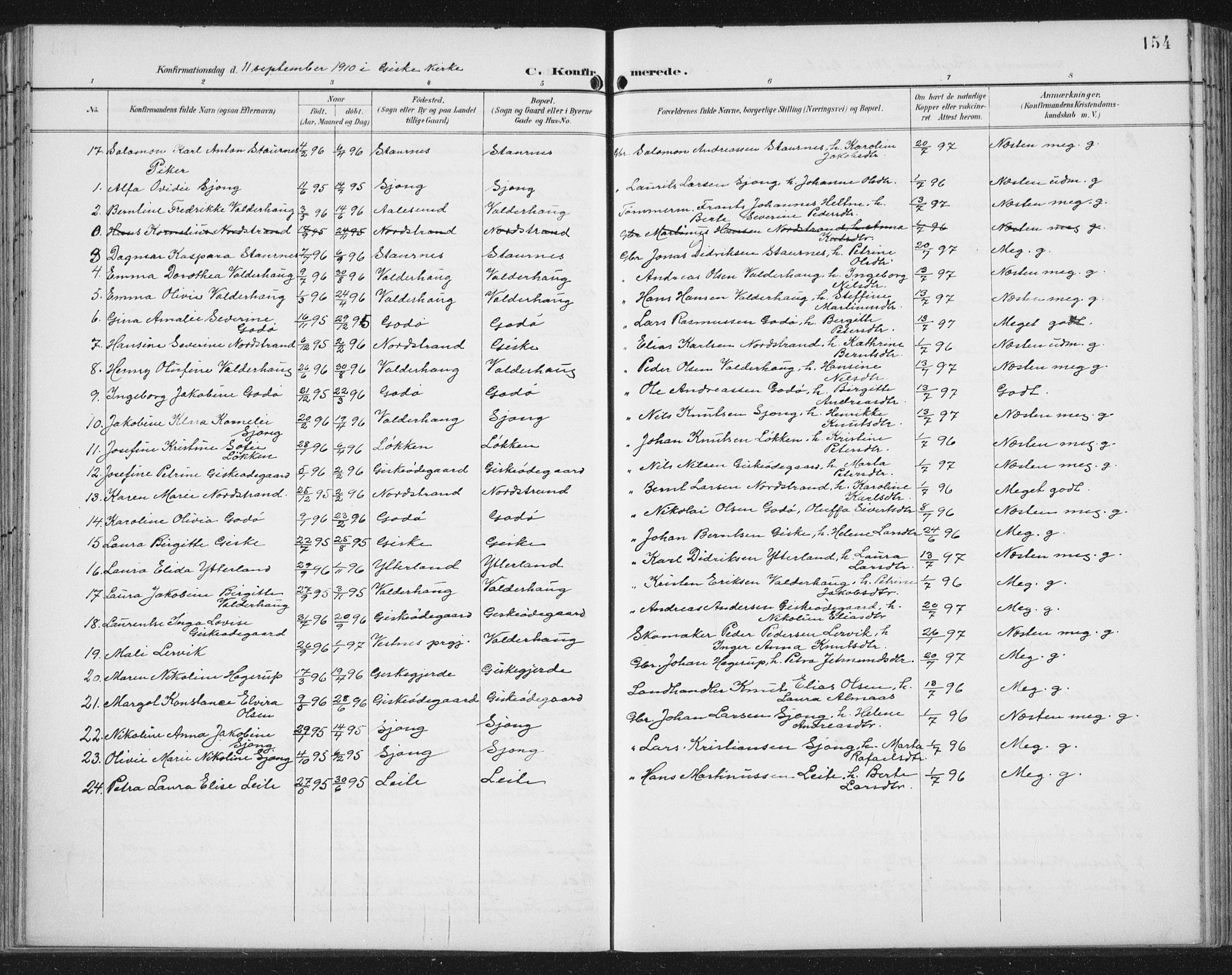 Ministerialprotokoller, klokkerbøker og fødselsregistre - Møre og Romsdal, AV/SAT-A-1454/534/L0489: Parish register (copy) no. 534C01, 1899-1941, p. 154