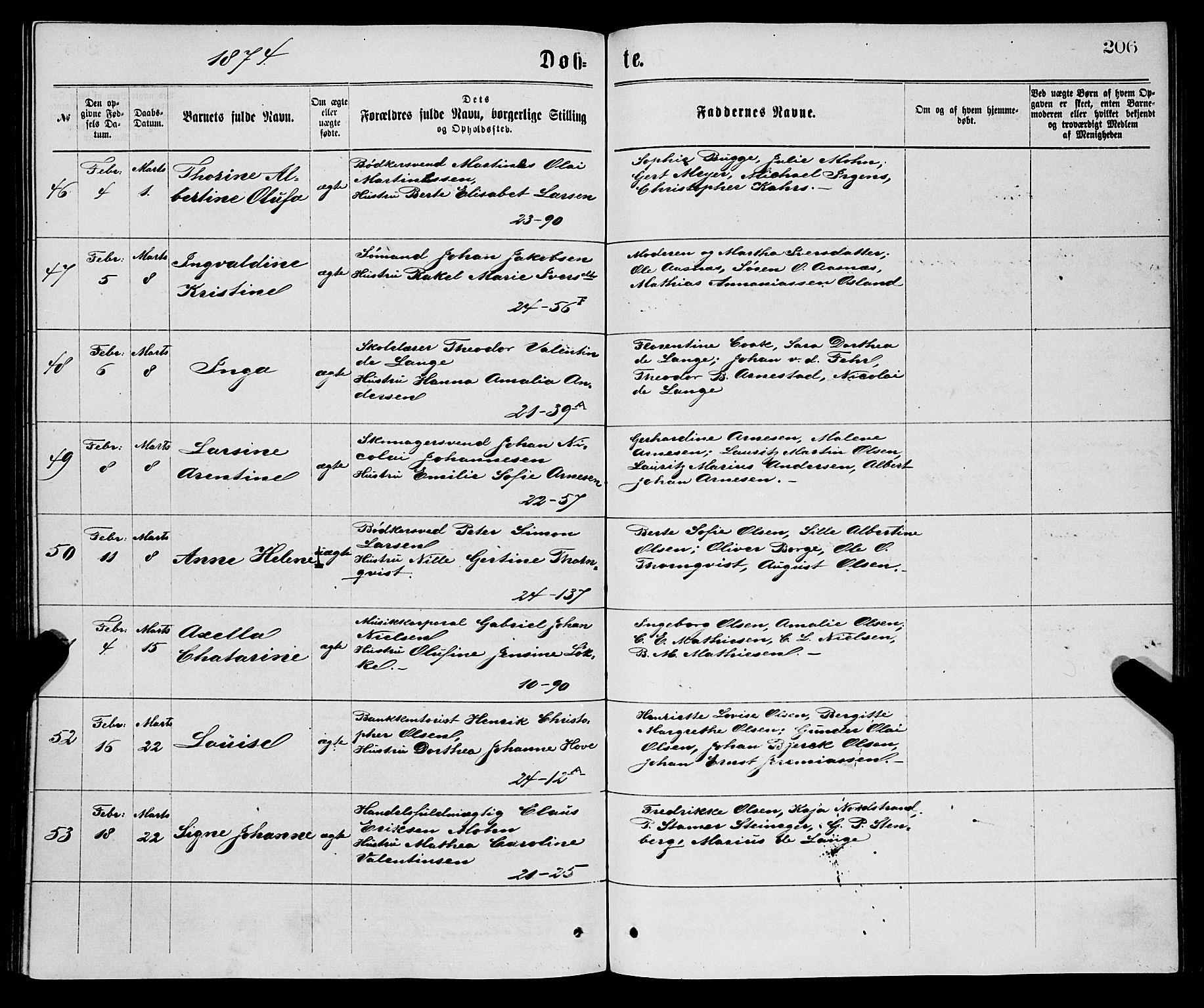 Korskirken sokneprestembete, AV/SAB-A-76101/H/Haa/L0020: Parish register (official) no. B 6, 1871-1878, p. 206