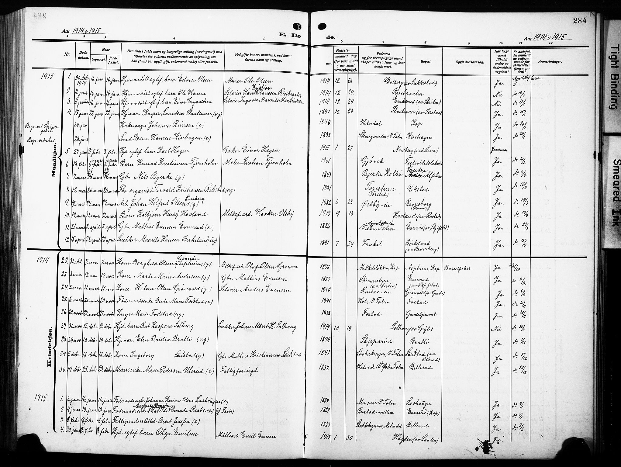 Østre Toten prestekontor, SAH/PREST-104/H/Ha/Hab/L0010: Parish register (copy) no. 10, 1912-1933, p. 284