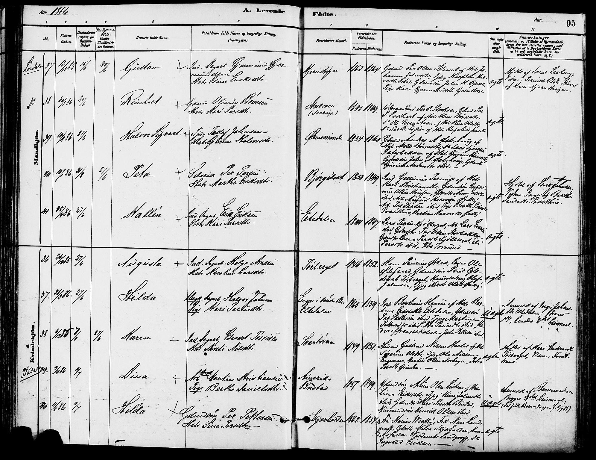 Trysil prestekontor, SAH/PREST-046/H/Ha/Haa/L0008: Parish register (official) no. 8, 1881-1897, p. 95