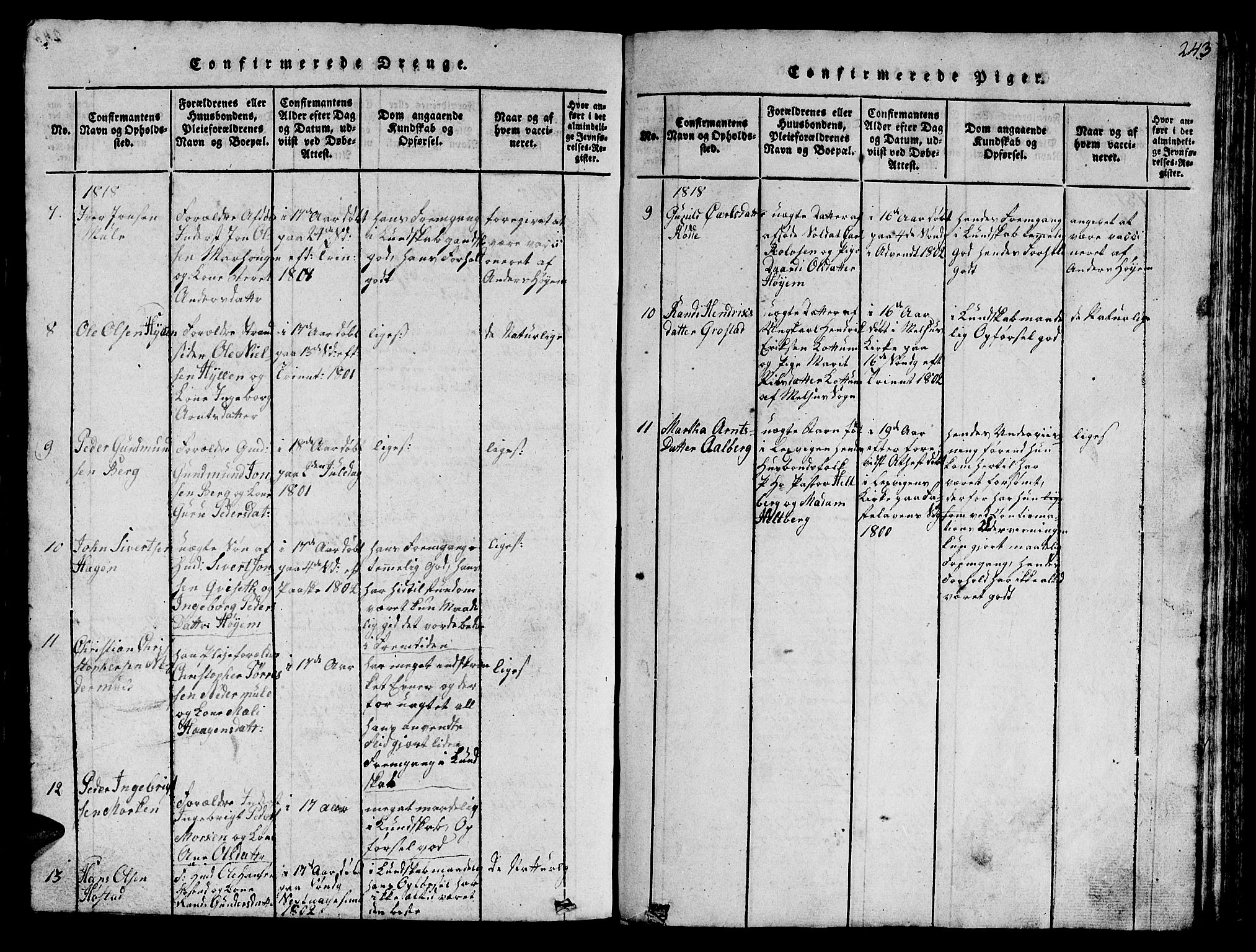 Ministerialprotokoller, klokkerbøker og fødselsregistre - Sør-Trøndelag, SAT/A-1456/612/L0385: Parish register (copy) no. 612C01, 1816-1845, p. 243