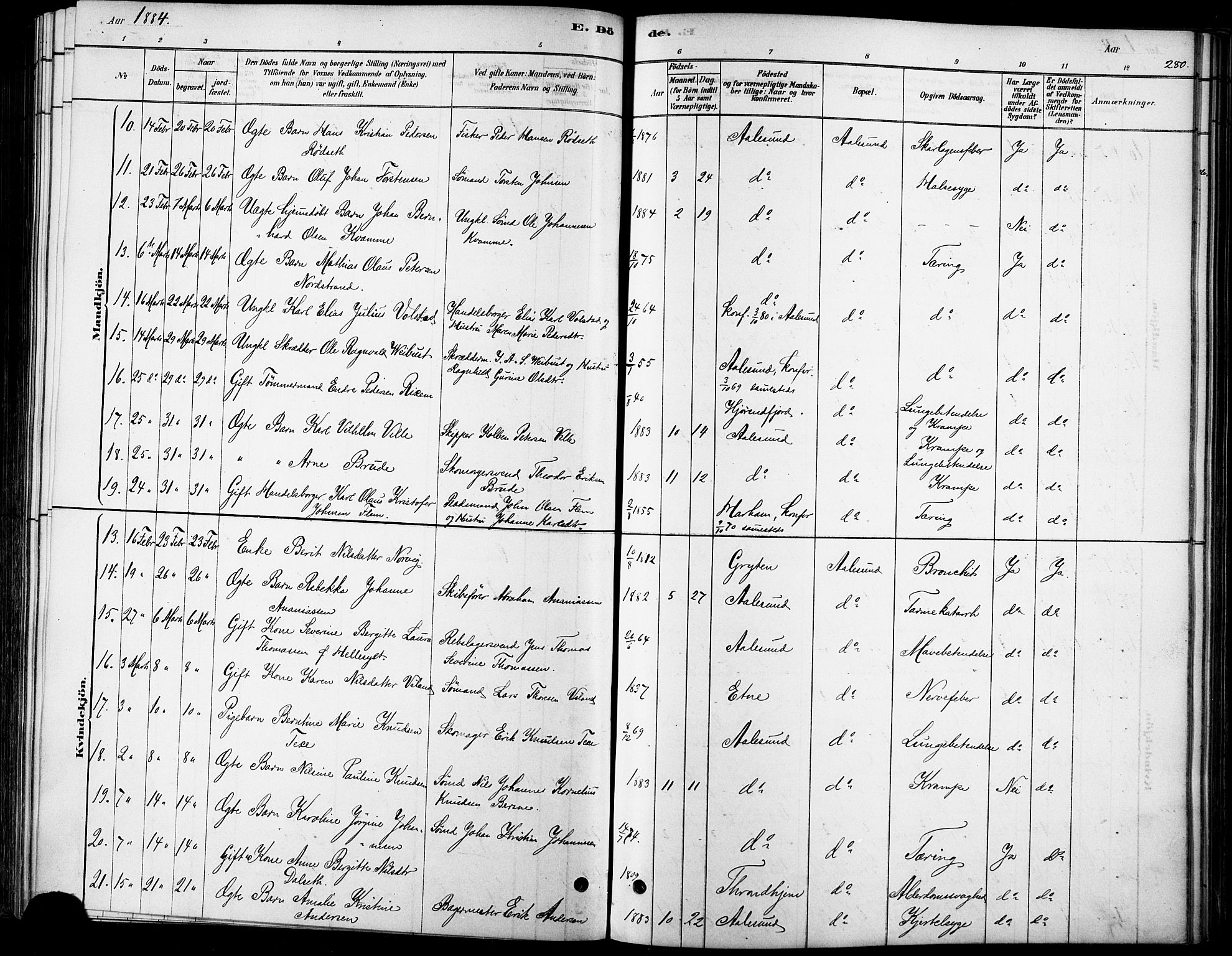 Ministerialprotokoller, klokkerbøker og fødselsregistre - Møre og Romsdal, SAT/A-1454/529/L0454: Parish register (official) no. 529A04, 1878-1885, p. 280