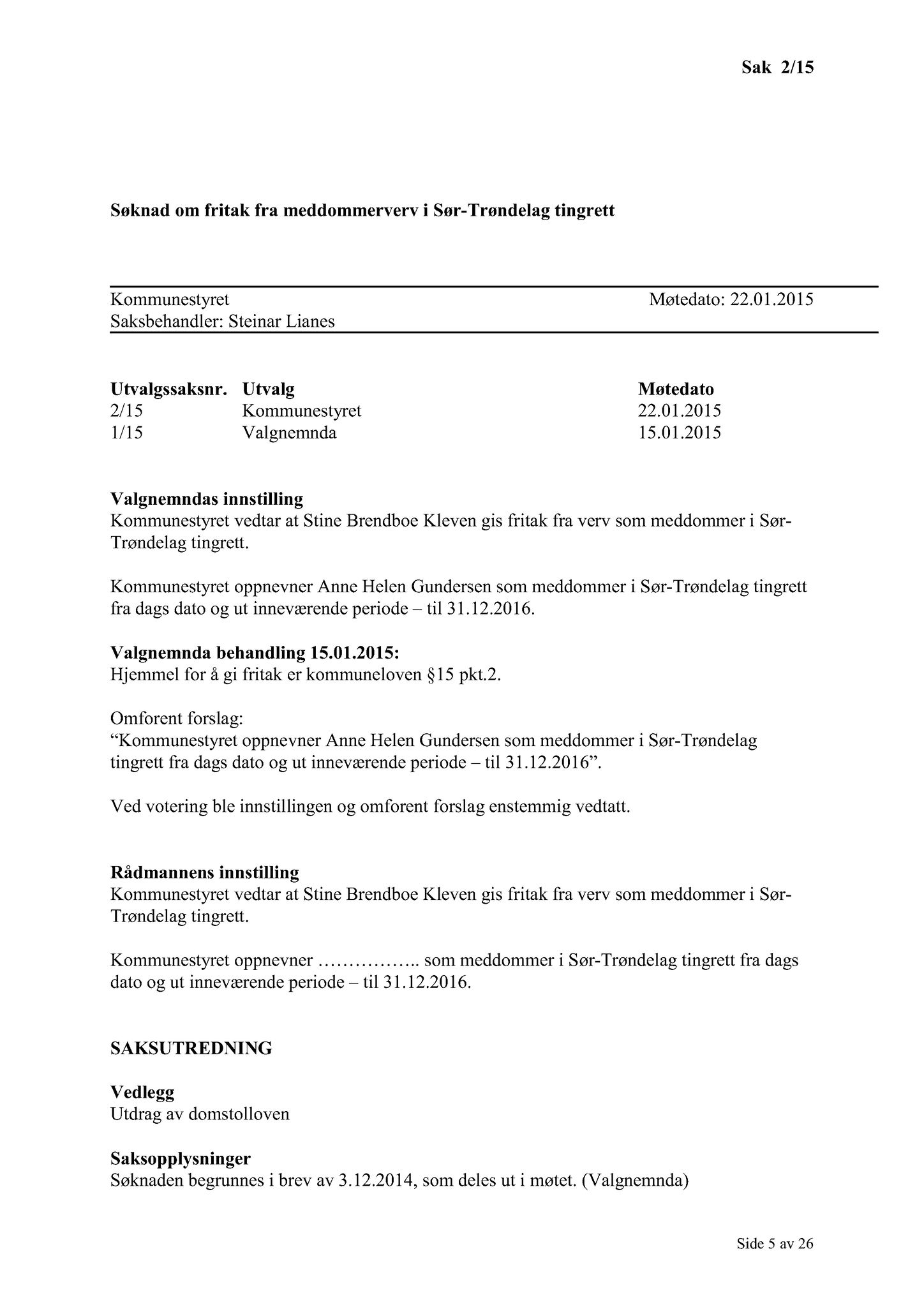 Klæbu Kommune, TRKO/KK/01-KS/L008: Kommunestyret - Møtedokumenter, 2015, p. 5