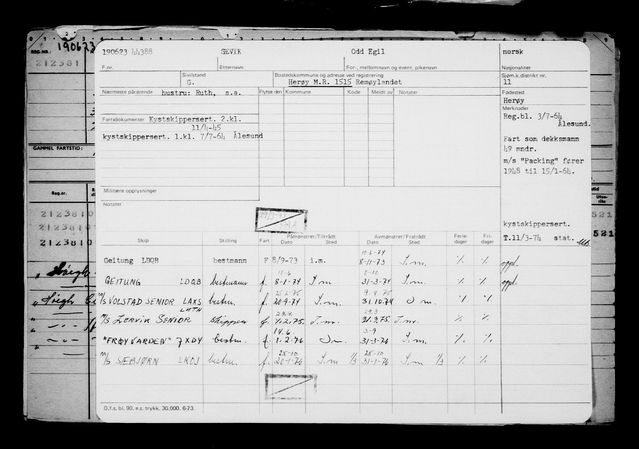 Direktoratet for sjømenn, RA/S-3545/G/Gb/L0220: Hovedkort, 1923, p. 230