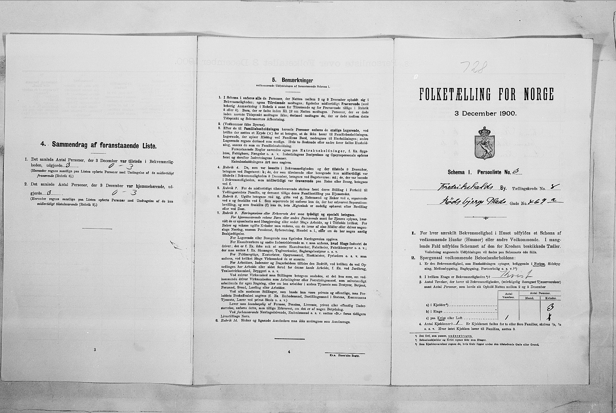 SAO, 1900 census for Fredrikshald, 1900