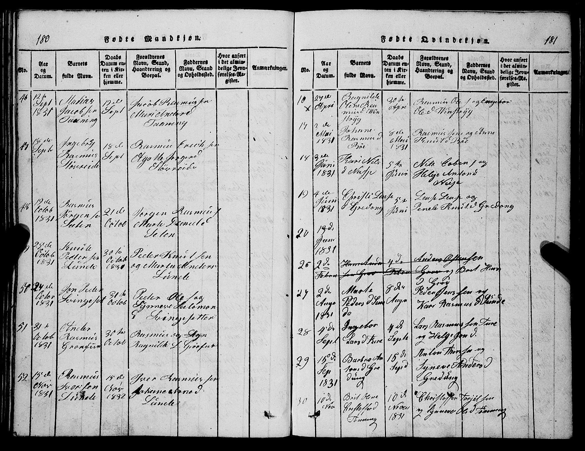 Stryn Sokneprestembete, SAB/A-82501: Parish register (copy) no. C 1, 1801-1845, p. 180-181