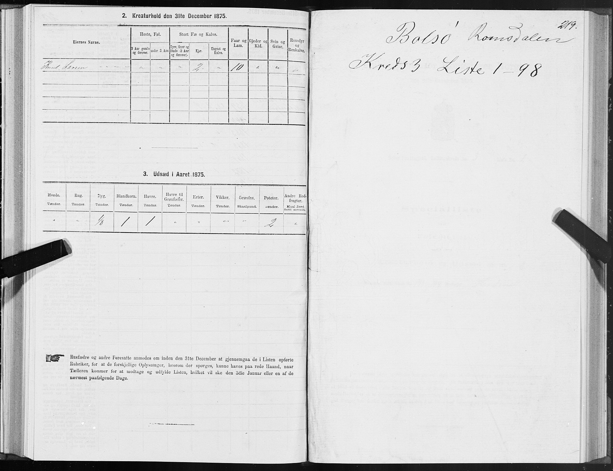 SAT, 1875 census for 1544P Bolsøy, 1875, p. 2219