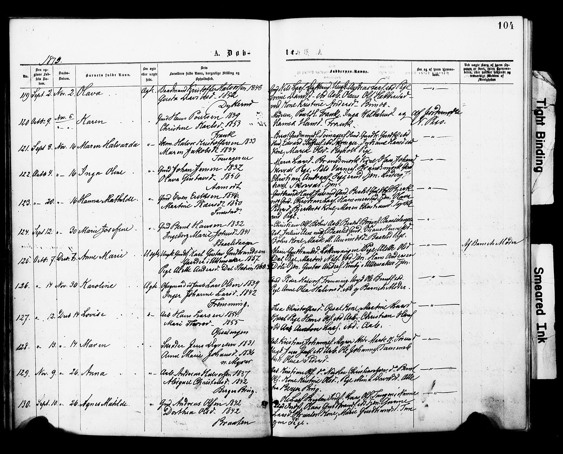 Eidsvoll prestekontor Kirkebøker, AV/SAO-A-10888/F/Fa/L0001: Parish register (official) no. I 1, 1877-1881, p. 104