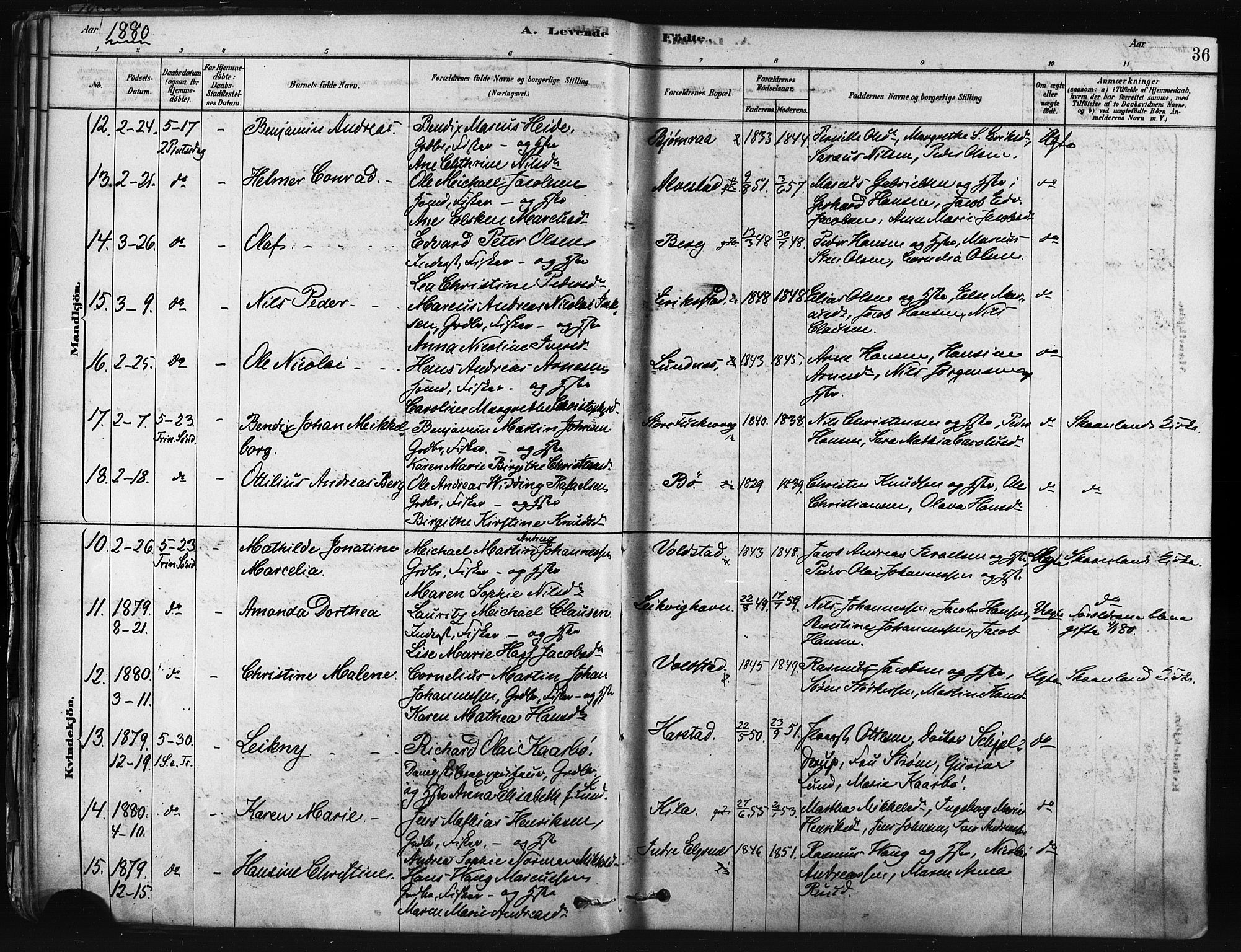 Trondenes sokneprestkontor, SATØ/S-1319/H/Ha/L0014kirke: Parish register (official) no. 14, 1878-1889, p. 36