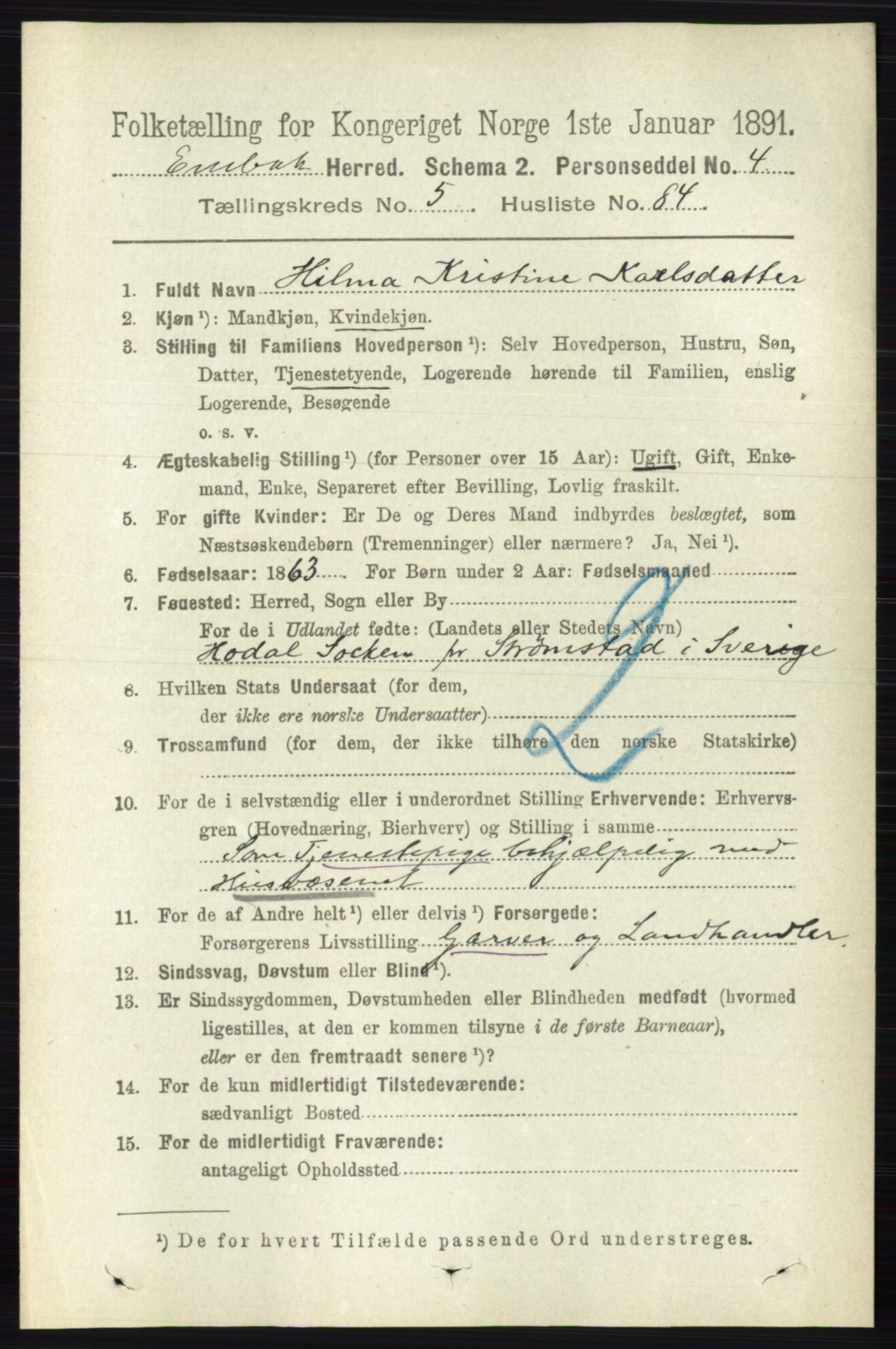 RA, 1891 census for 0229 Enebakk, 1891, p. 2506