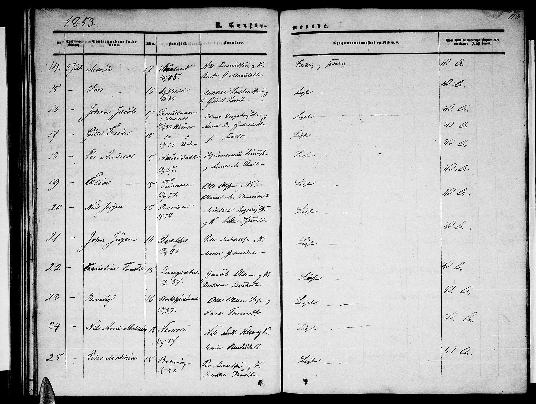 Ministerialprotokoller, klokkerbøker og fødselsregistre - Nordland, SAT/A-1459/820/L0301: Parish register (copy) no. 820C03, 1851-1858, p. 113