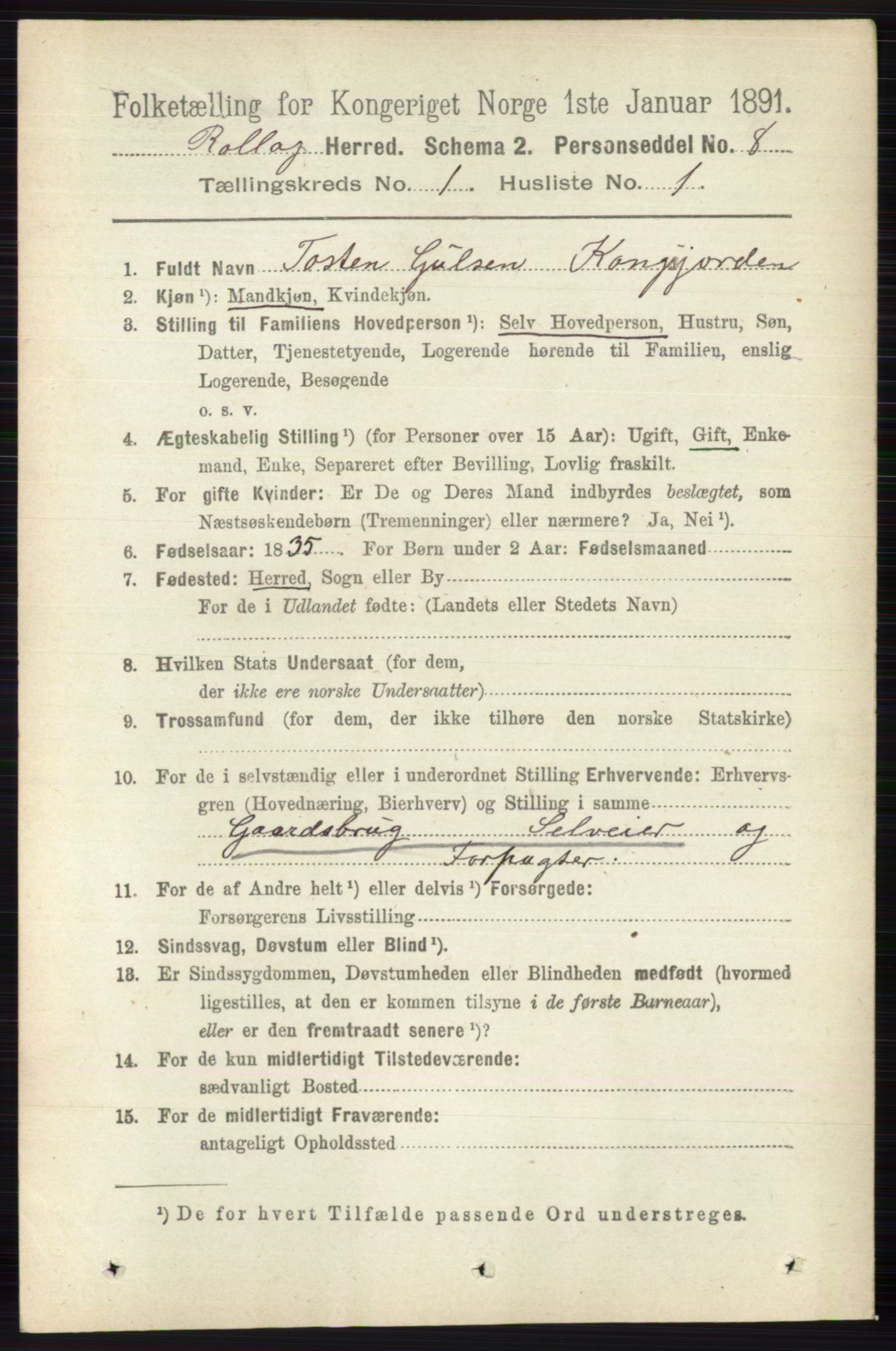 RA, 1891 census for 0632 Rollag, 1891, p. 79