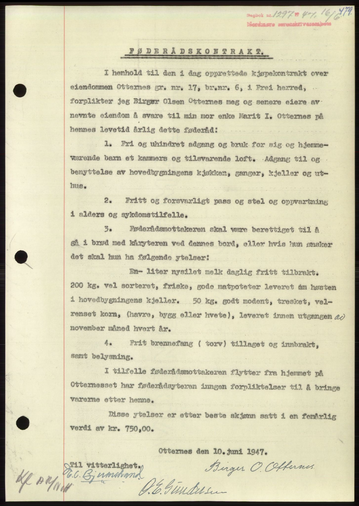 Nordmøre sorenskriveri, AV/SAT-A-4132/1/2/2Ca: Mortgage book no. B96, 1947-1947, Diary no: : 1297/1947