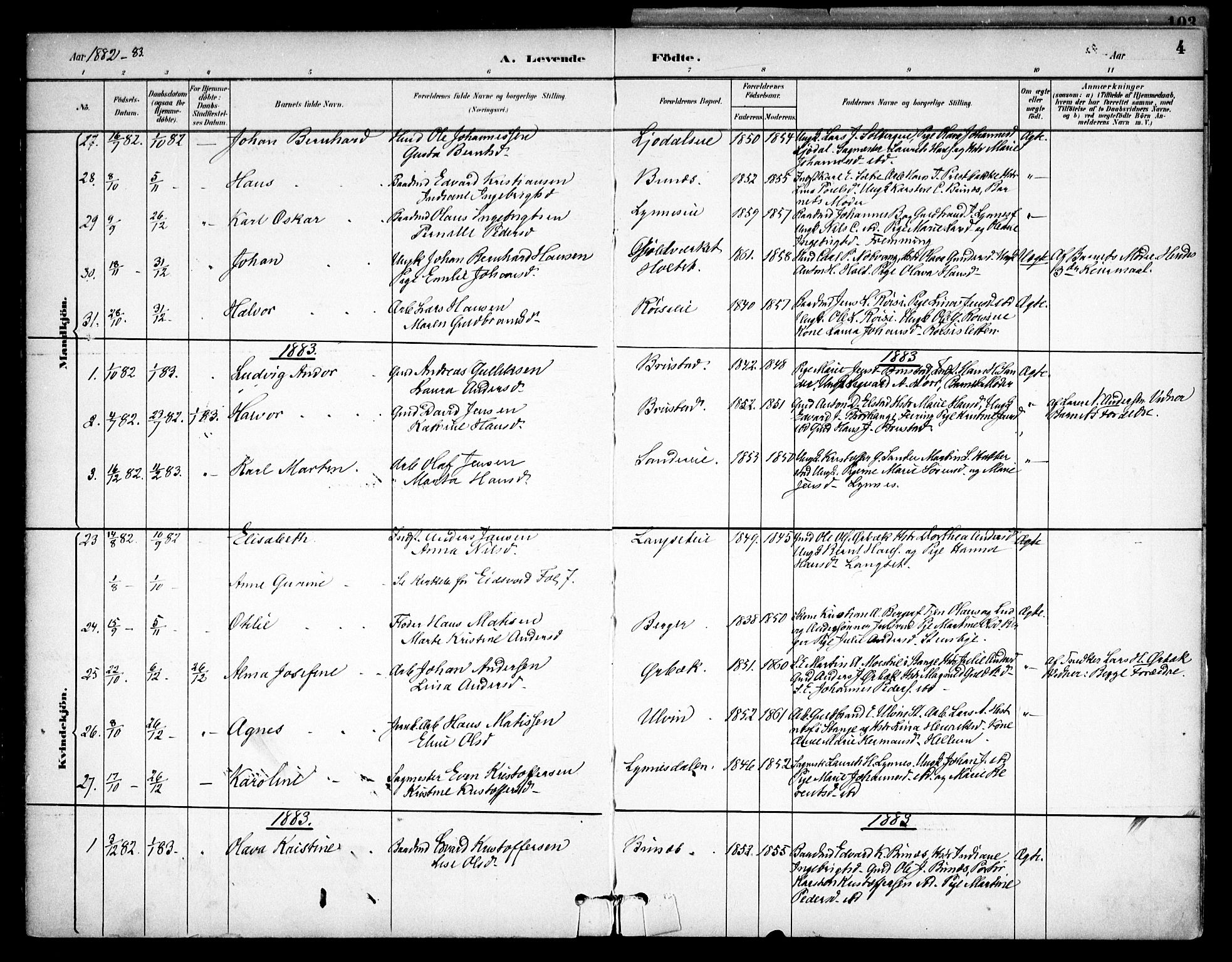 Eidsvoll prestekontor Kirkebøker, AV/SAO-A-10888/F/Fb/L0001: Parish register (official) no. II 1, 1882-1897, p. 4