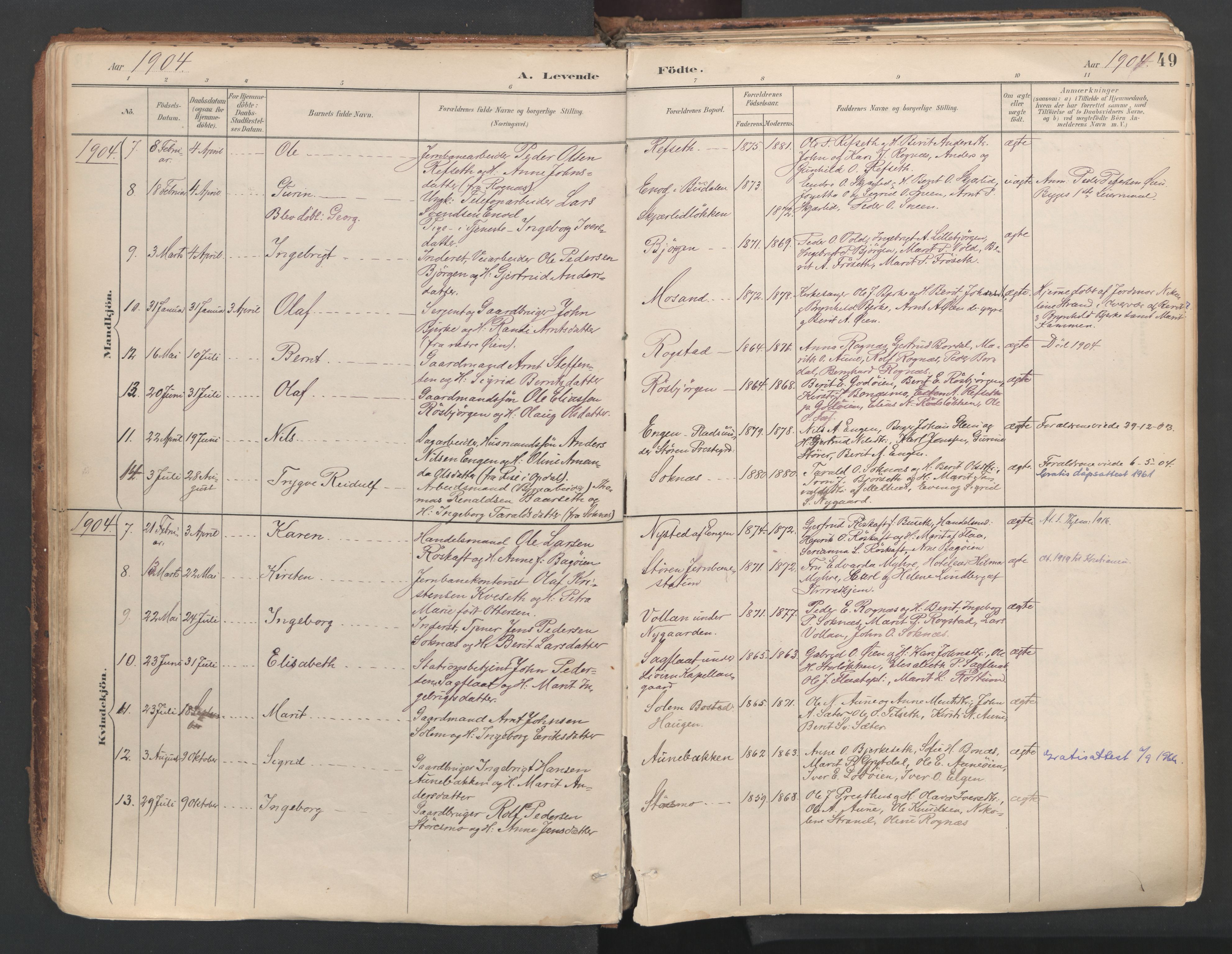 Ministerialprotokoller, klokkerbøker og fødselsregistre - Sør-Trøndelag, SAT/A-1456/687/L1004: Parish register (official) no. 687A10, 1891-1923, p. 49