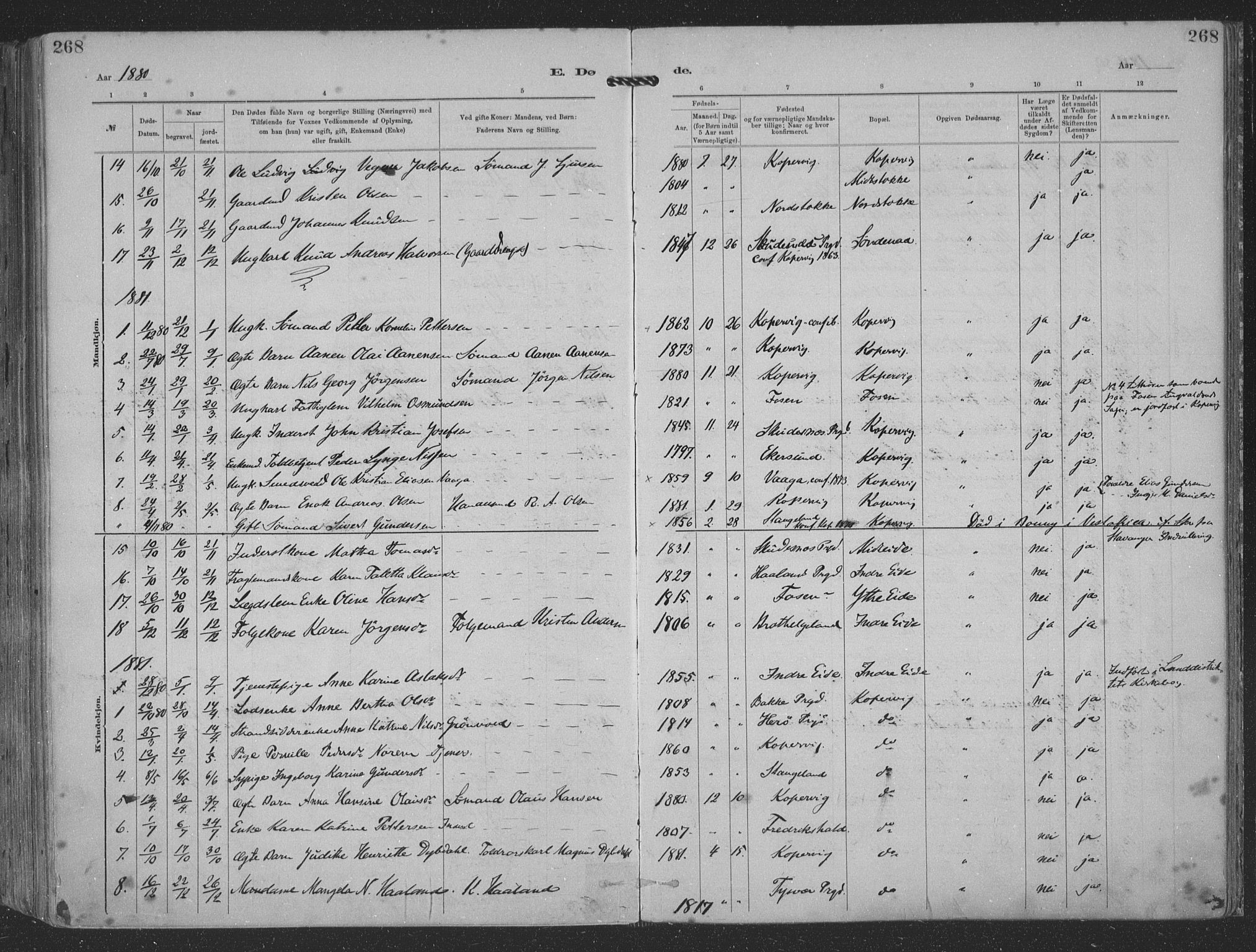Kopervik sokneprestkontor, SAST/A-101850/H/Ha/Haa/L0001: Parish register (official) no. A 1, 1880-1919, p. 268