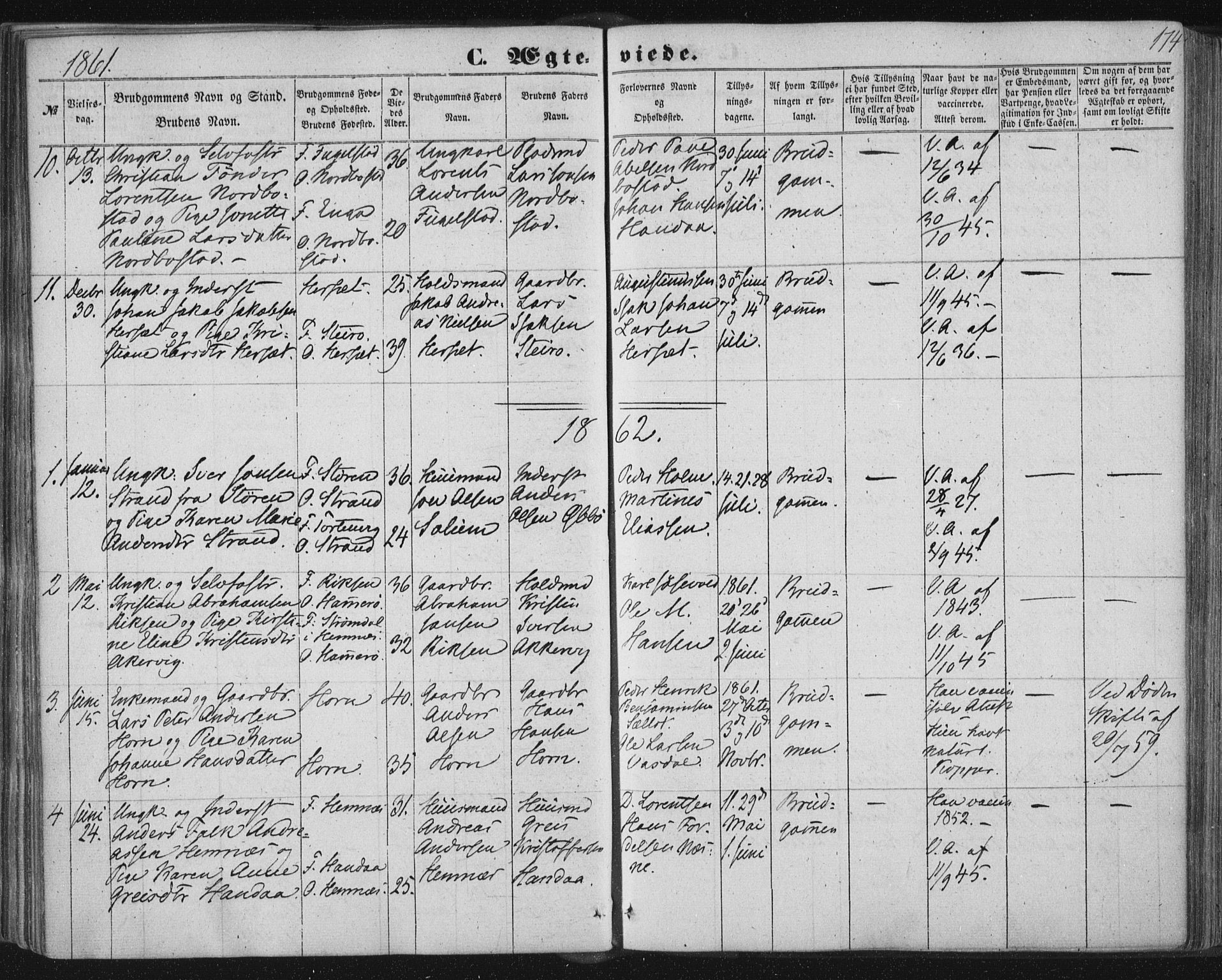 Ministerialprotokoller, klokkerbøker og fødselsregistre - Nordland, AV/SAT-A-1459/838/L0550: Parish register (official) no. 838A08, 1855-1865, p. 174