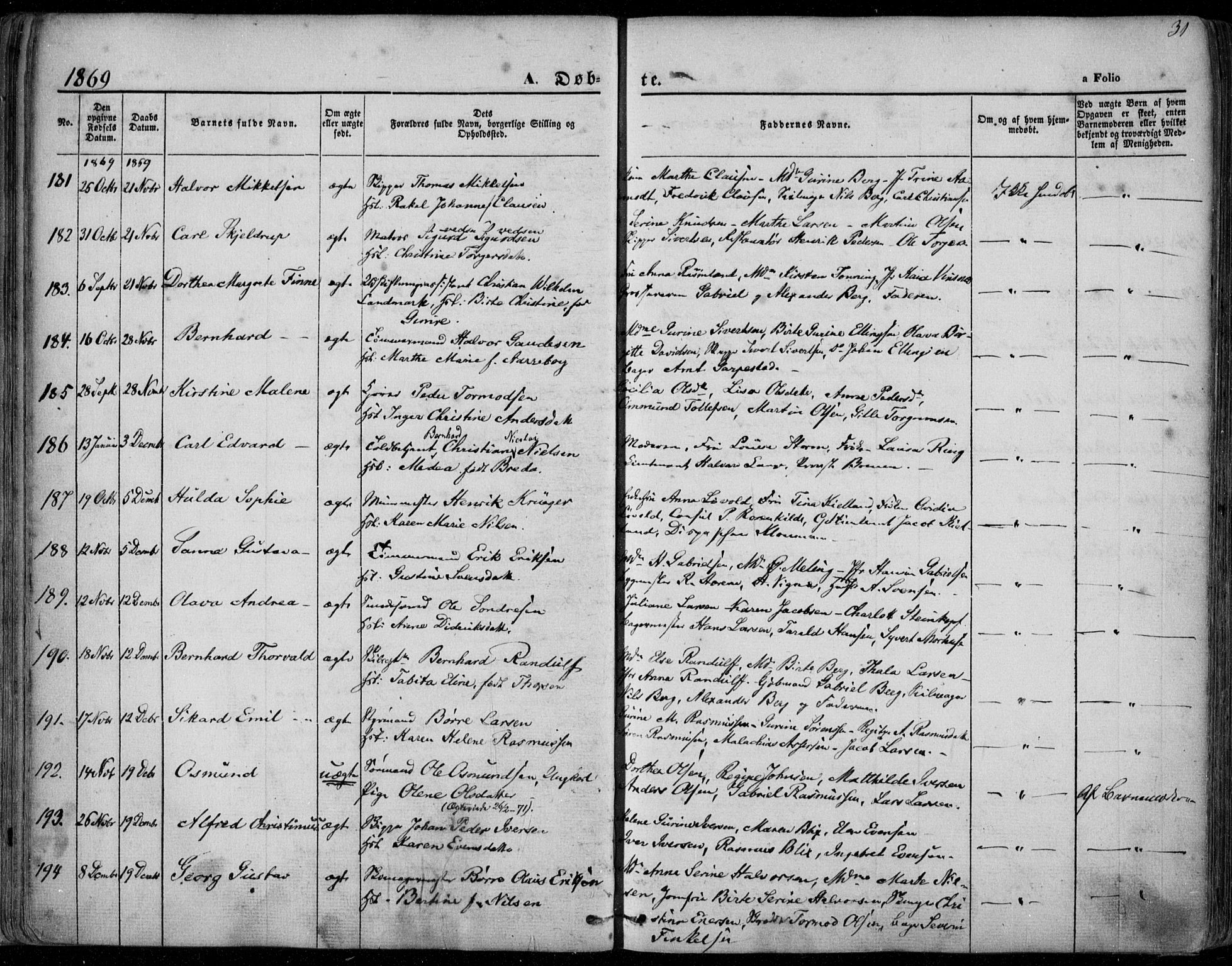 Domkirken sokneprestkontor, AV/SAST-A-101812/001/30/30BA/L0022: Parish register (official) no. A 21, 1868-1877, p. 31