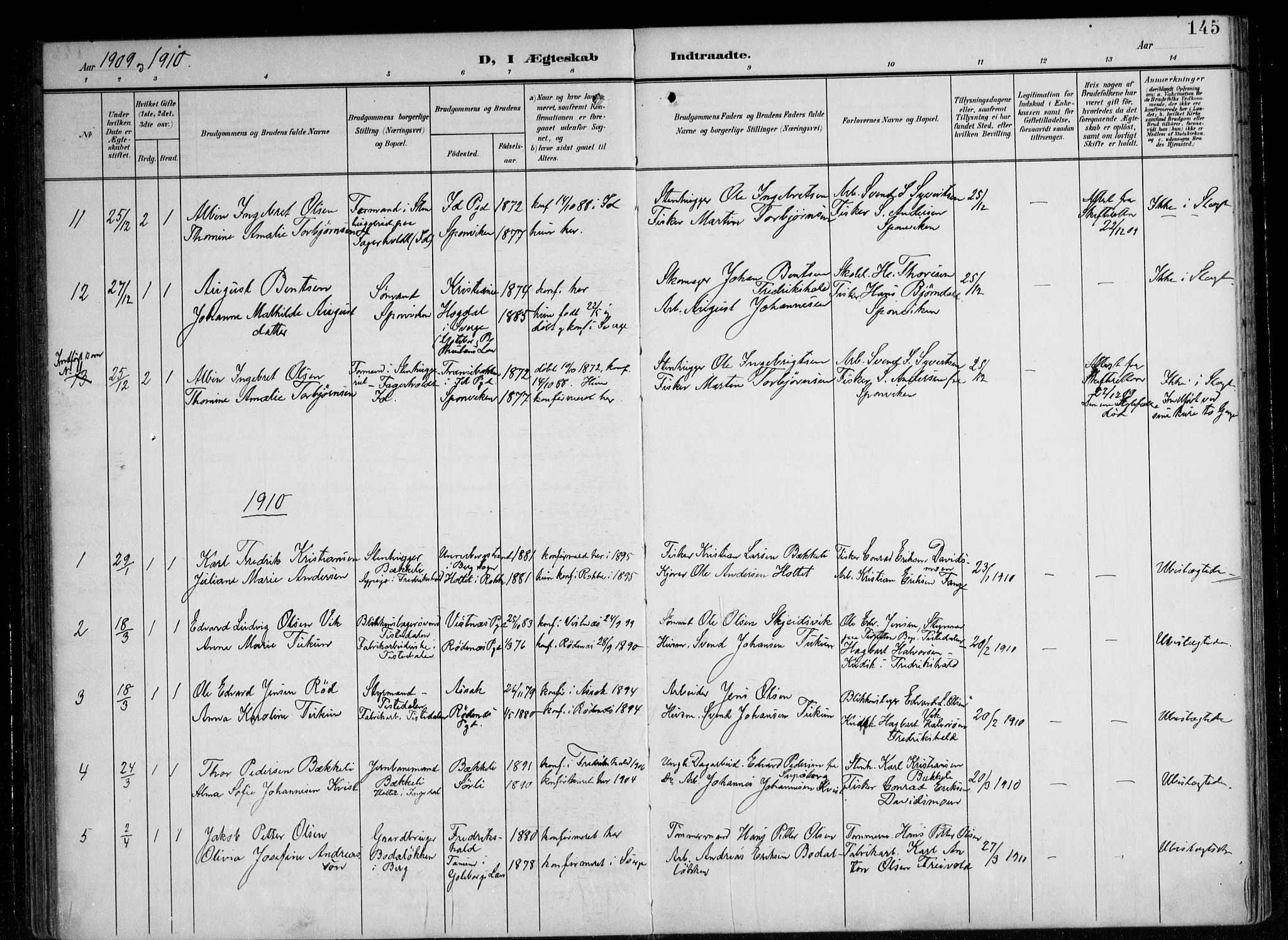 Berg prestekontor Kirkebøker, AV/SAO-A-10902/F/Fa/L0008: Parish register (official) no. I 8, 1902-1920, p. 145