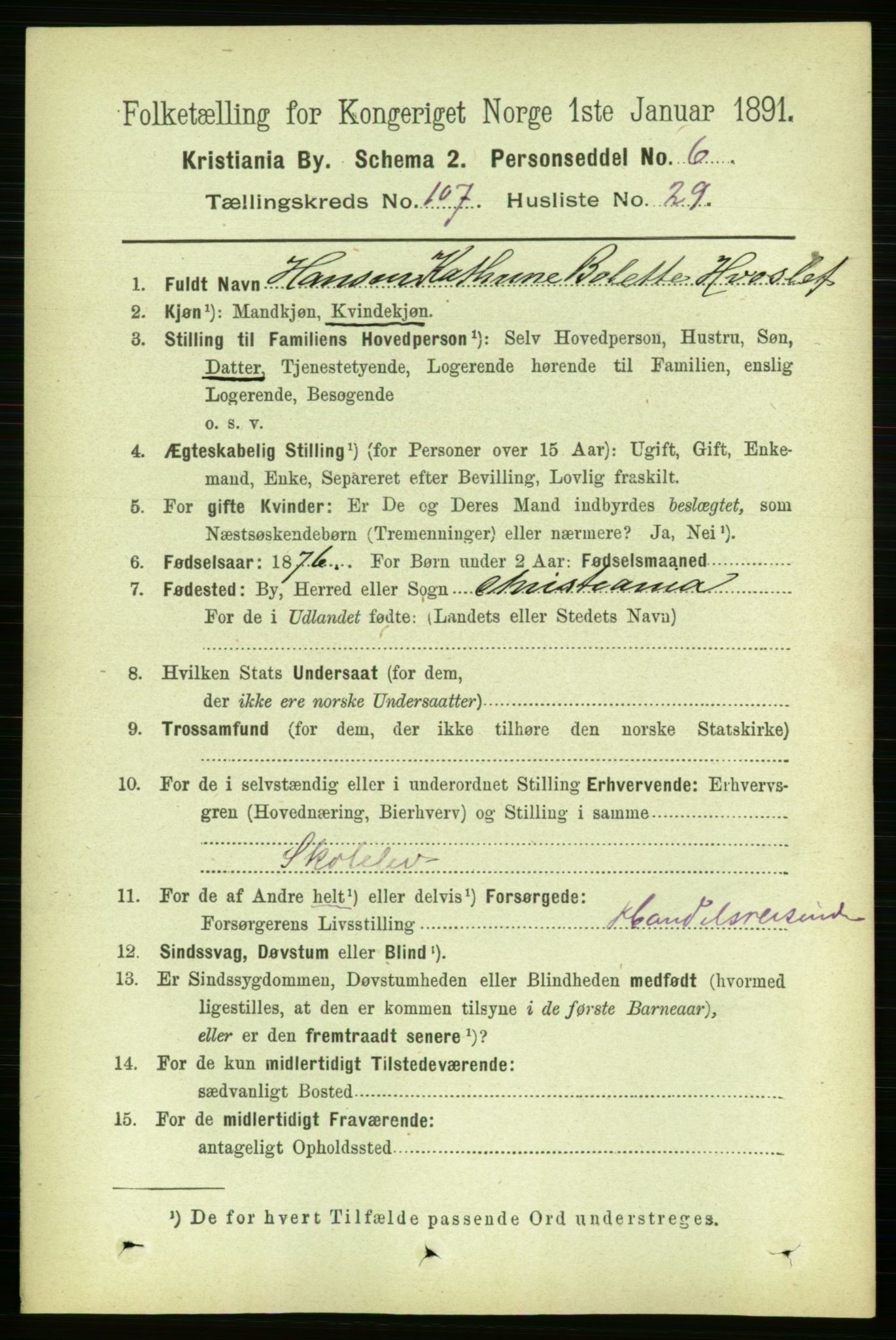RA, 1891 census for 0301 Kristiania, 1891, p. 55077