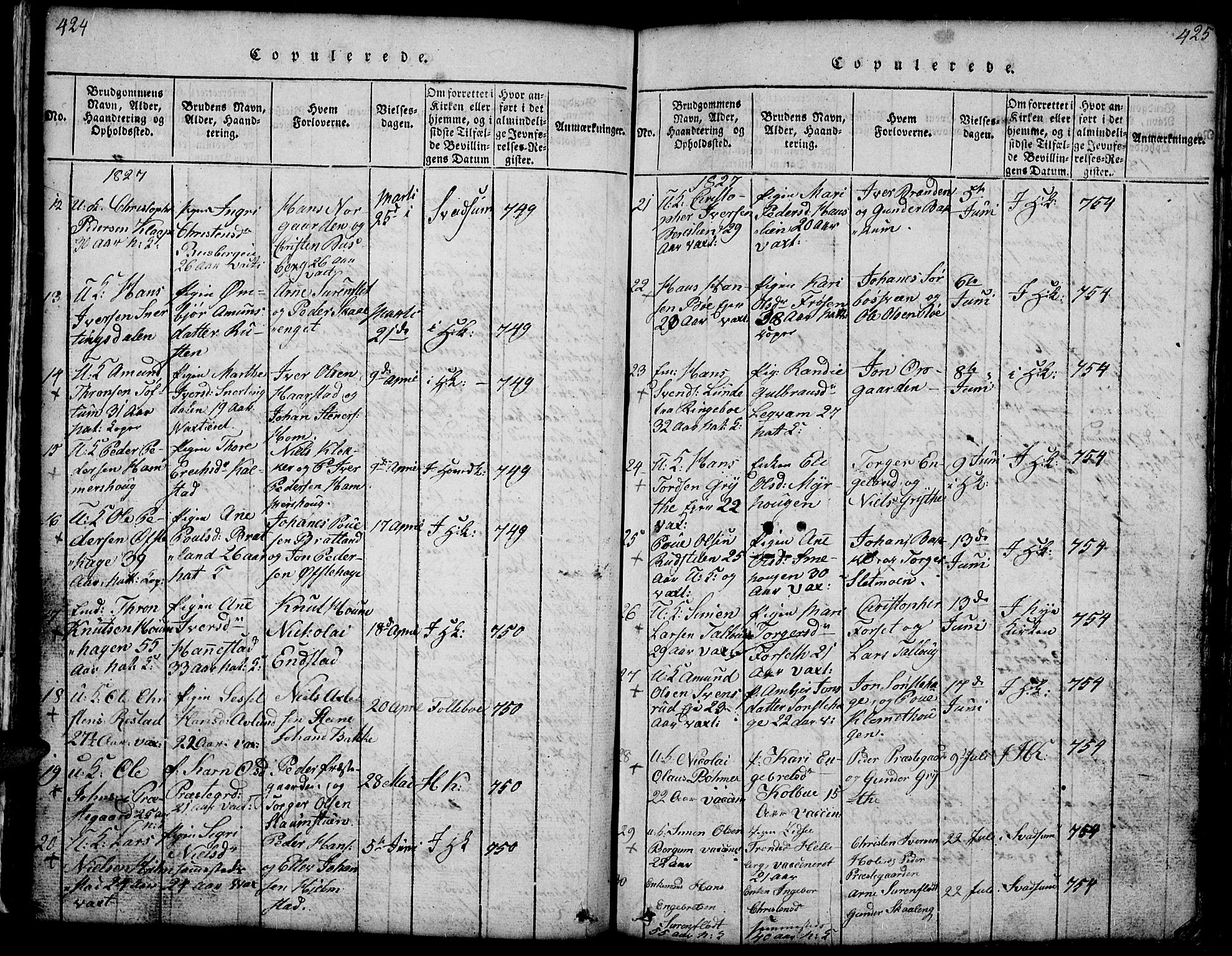 Gausdal prestekontor, AV/SAH-PREST-090/H/Ha/Hab/L0001: Parish register (copy) no. 1, 1817-1848, p. 424-425