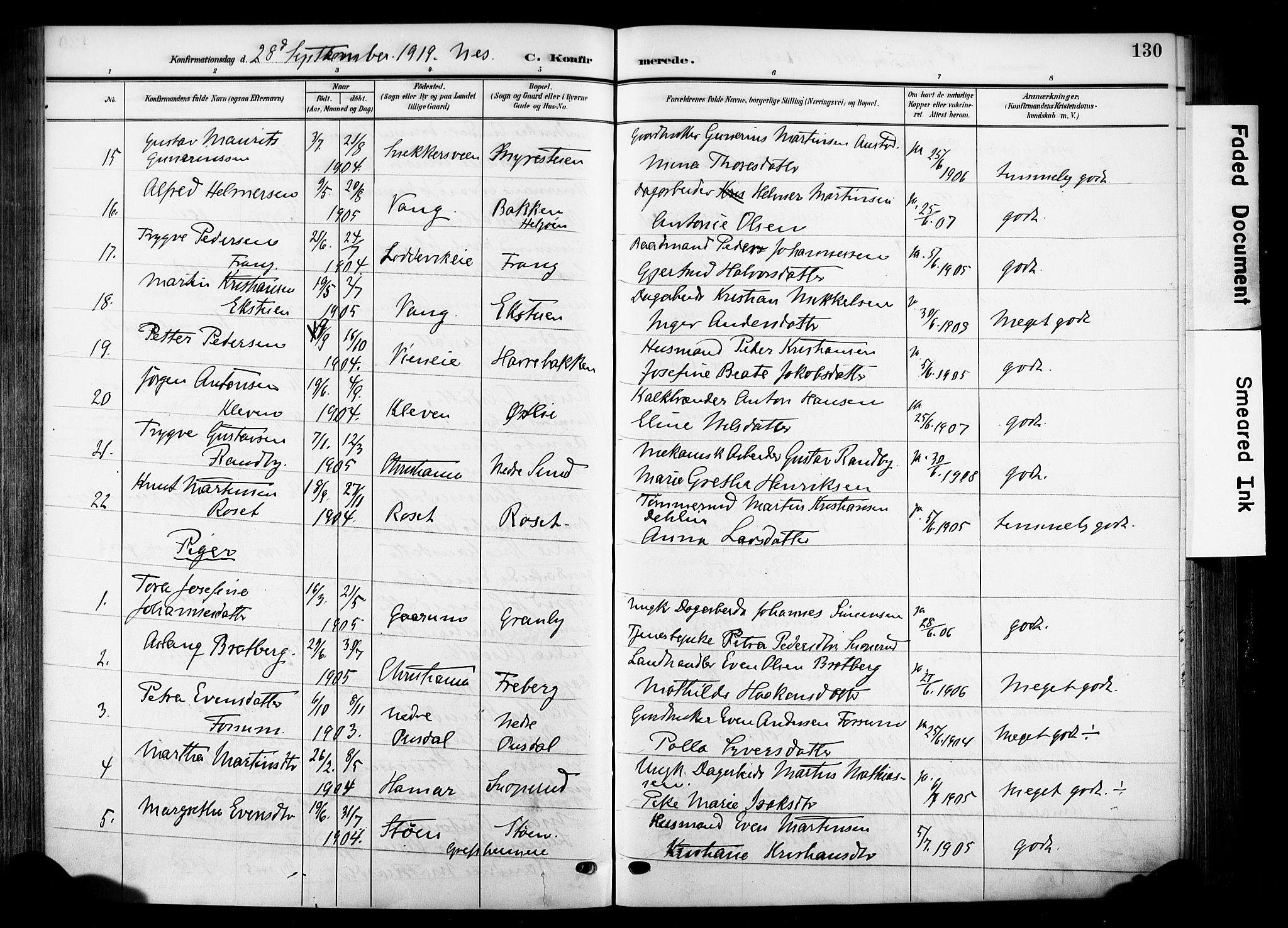Nes prestekontor, Hedmark, AV/SAH-PREST-020/K/Ka/L0014: Parish register (official) no. 14, 1906-1929, p. 130