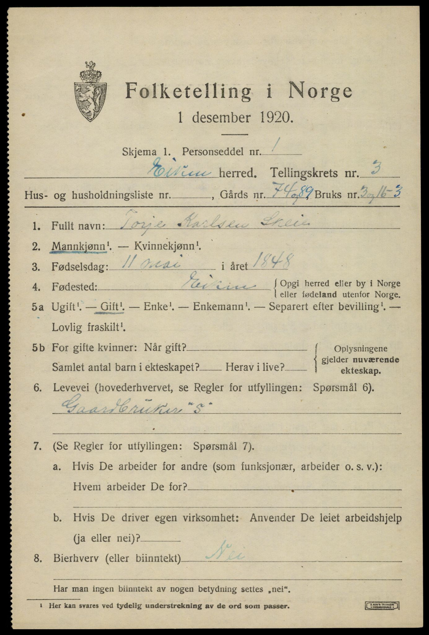 SAK, 1920 census for Eiken, 1920, p. 945