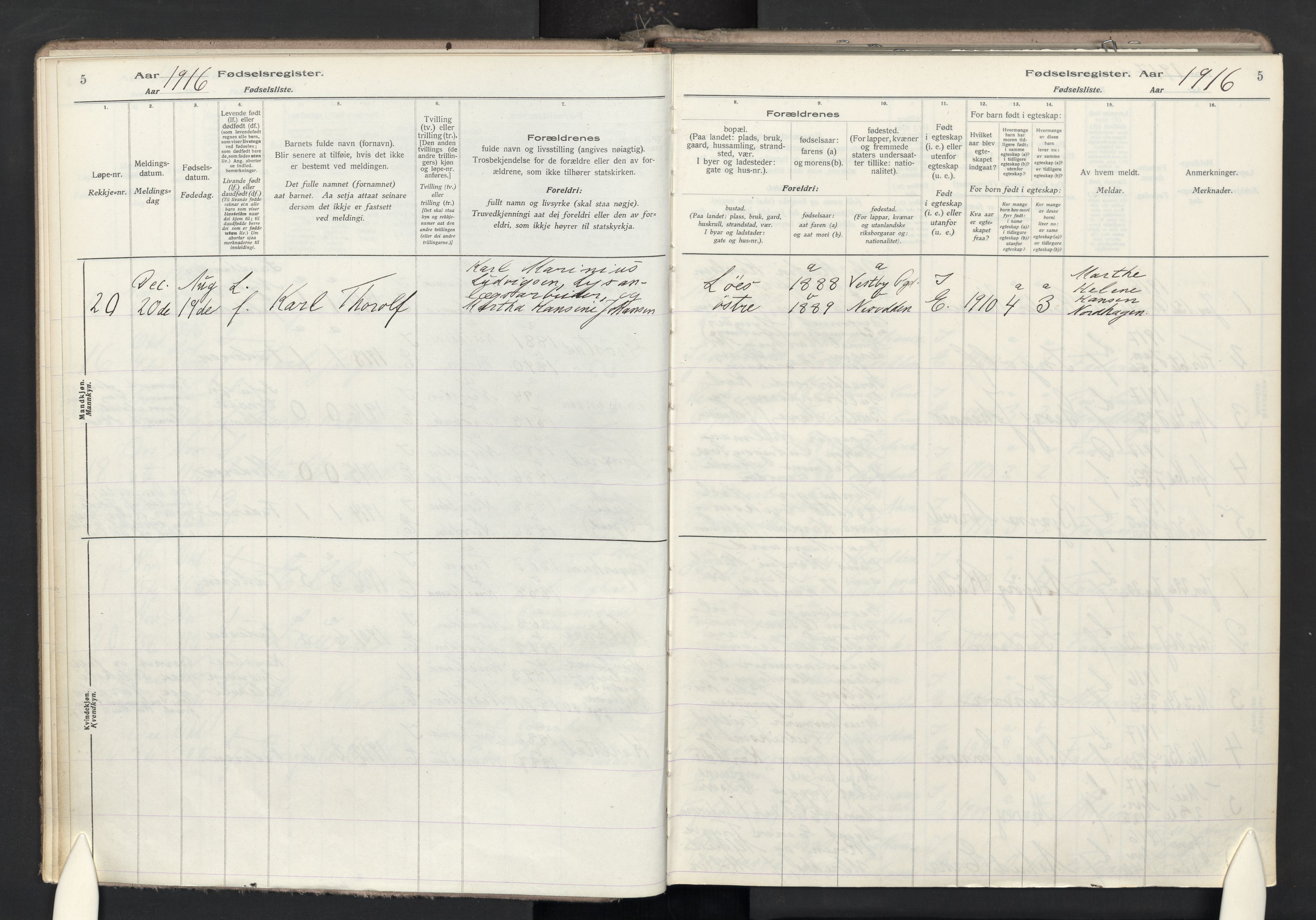 Nesodden prestekontor Kirkebøker, AV/SAO-A-10013/J/Ja/L0001: Birth register no. I 1, 1916-1946, p. 5