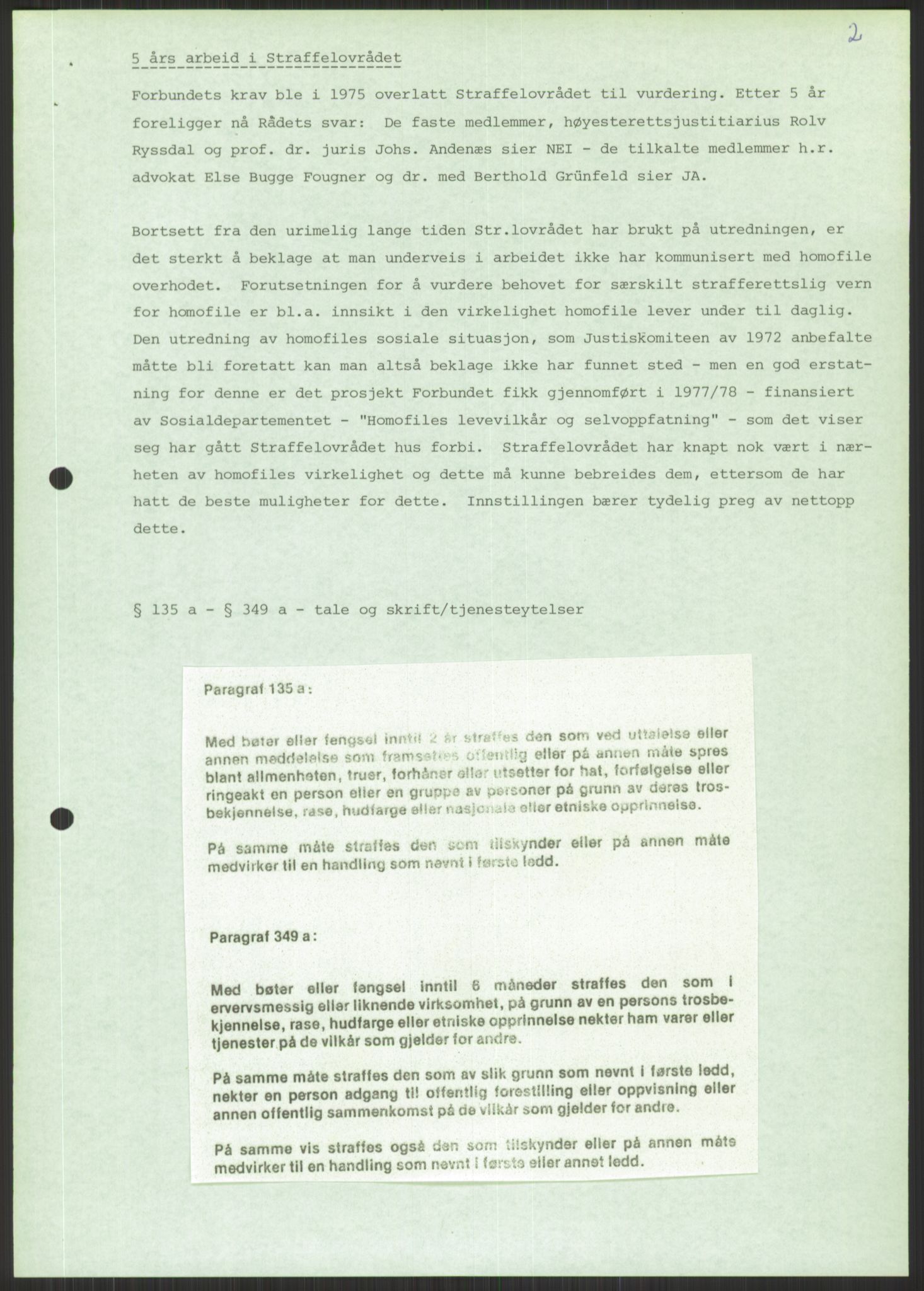 Det Norske Forbundet av 1948/Landsforeningen for Lesbisk og Homofil Frigjøring, AV/RA-PA-1216/D/Dd/L0001: Diskriminering, 1973-1991, p. 1001