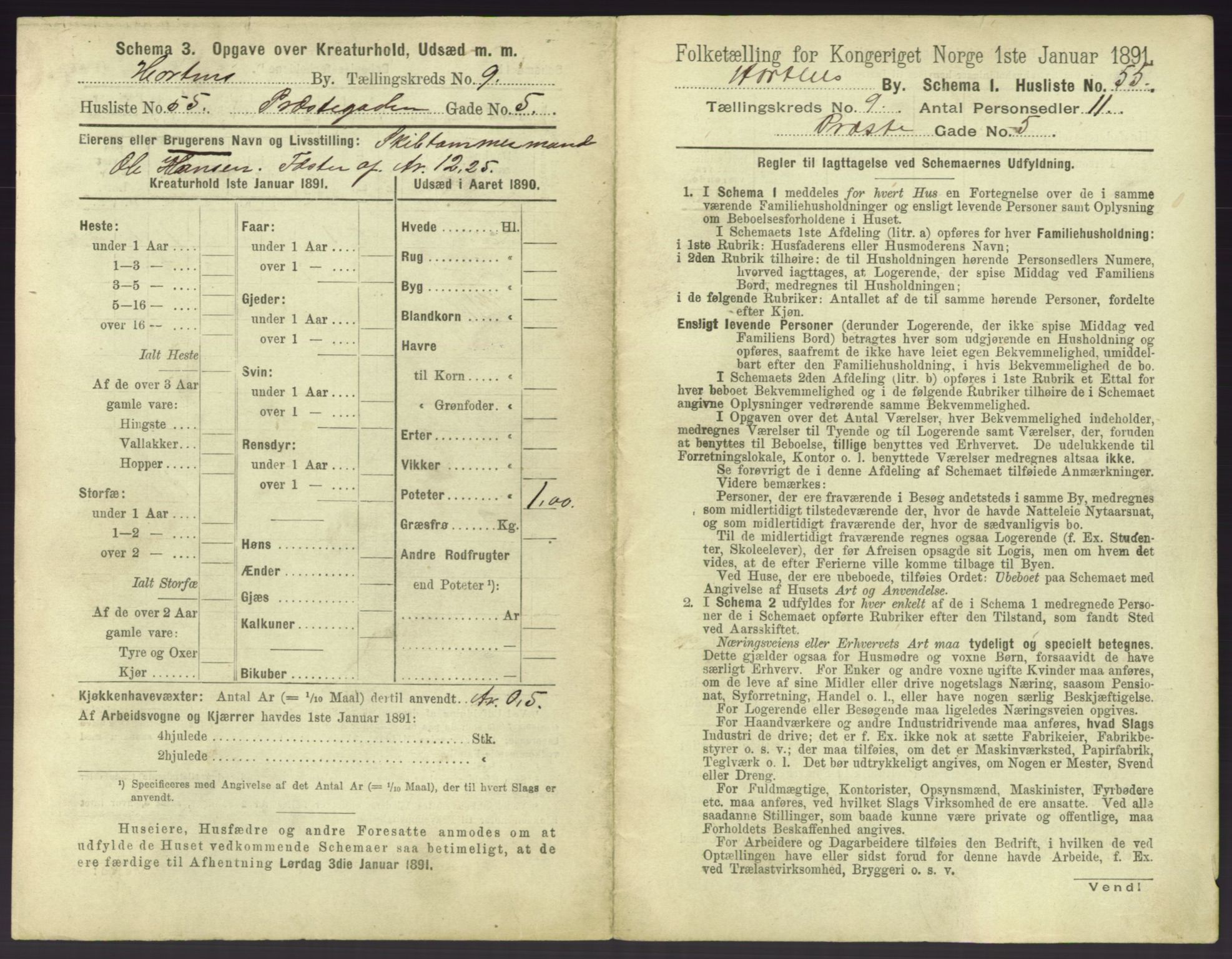 RA, 1891 census for 0703 Horten, 1891, p. 1041