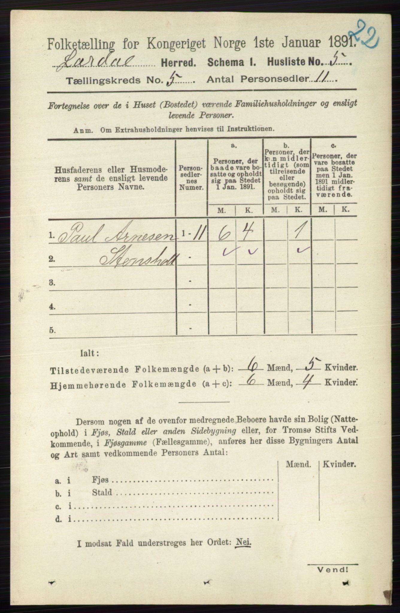 RA, 1891 census for 0728 Lardal, 1891, p. 2611