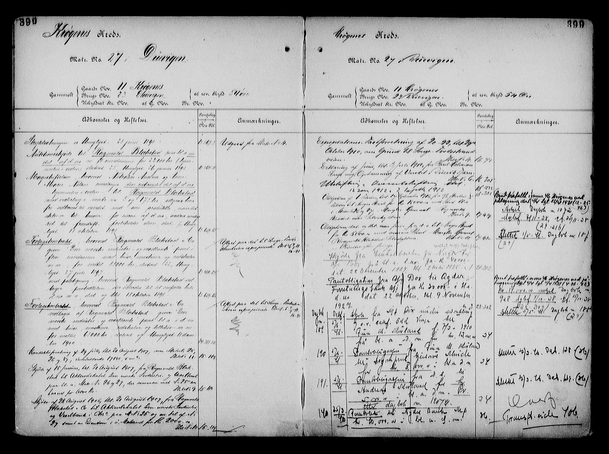Arendal byfogd, AV/SAK-1222-0001/G/Ga/L0015: Mortgage register no. 13, 1860-1960, p. 399