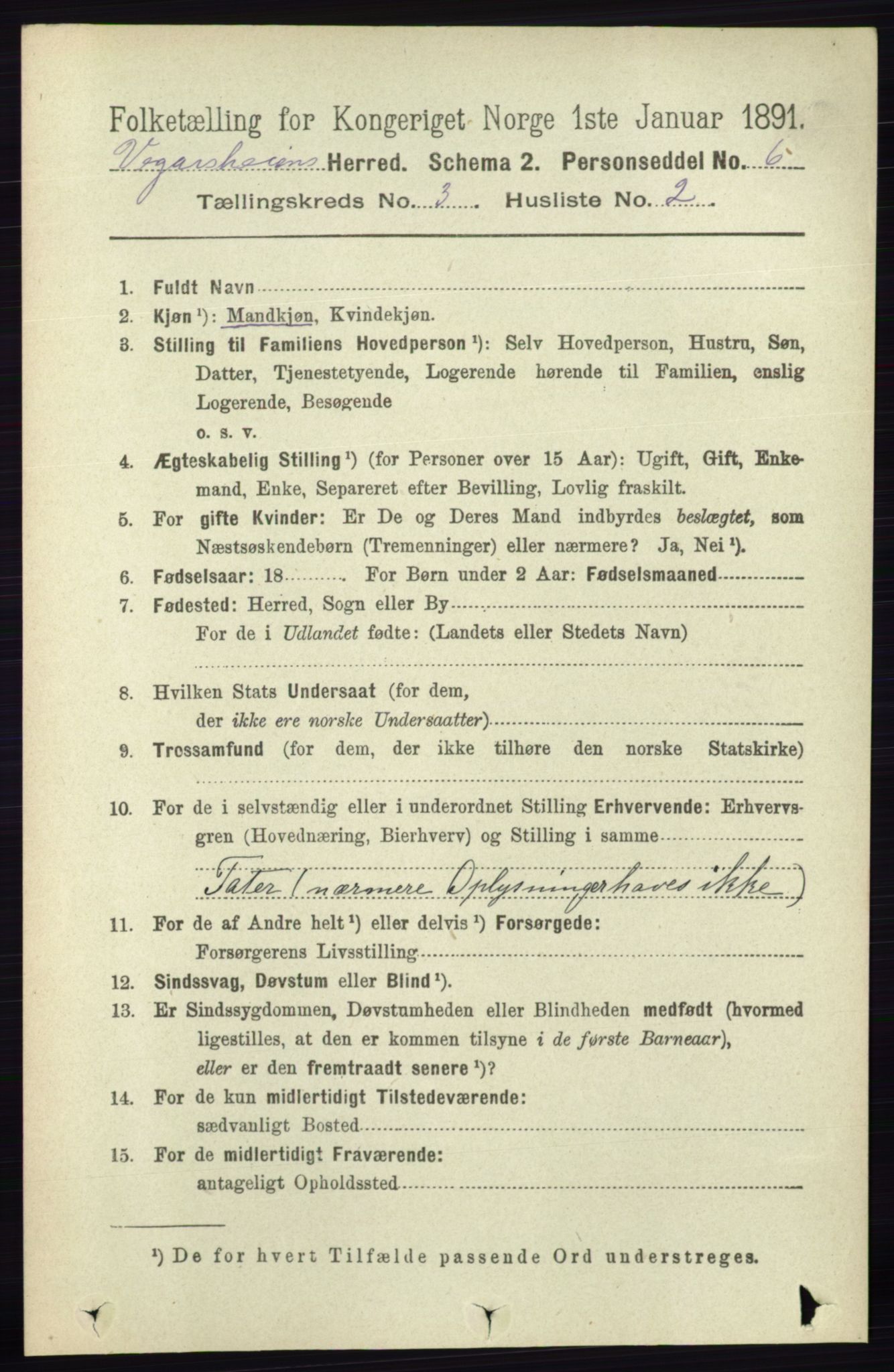 RA, 1891 census for 0912 Vegårshei, 1891, p. 639