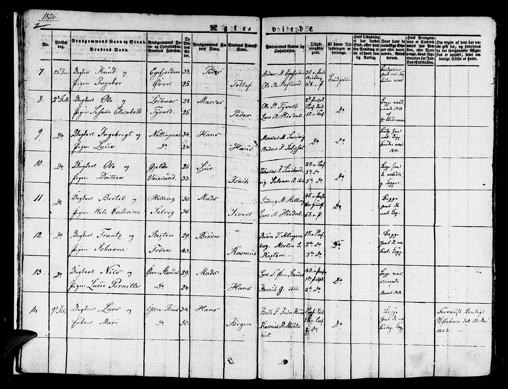 Kinn sokneprestembete, AV/SAB-A-80801/H/Haa/Haaa/L0004/0002: Parish register (official) no. A 4II, 1822-1840, p. 14