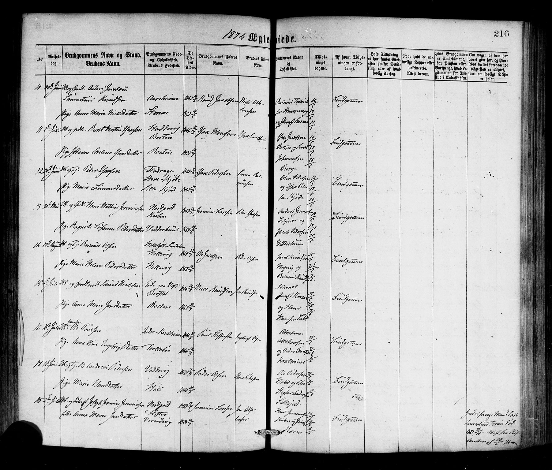 Selje sokneprestembete, SAB/A-99938/H/Ha/Haa/Haaa: Parish register (official) no. A 12, 1870-1880, p. 216