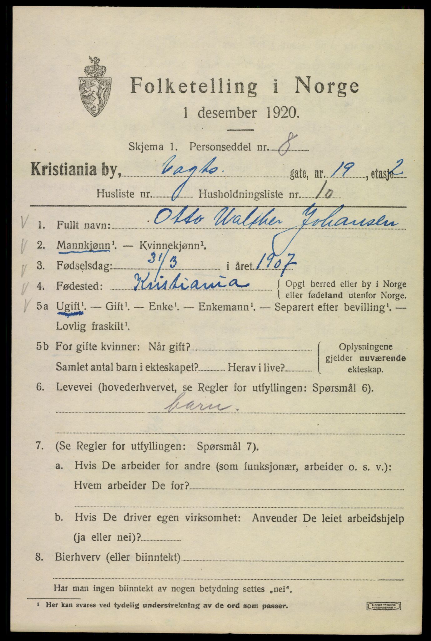 SAO, 1920 census for Kristiania, 1920, p. 639323