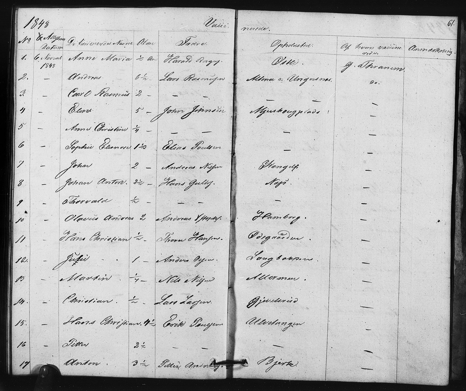 Enebakk prestekontor Kirkebøker, SAO/A-10171c/F/Fa/L0015: Parish register (official) no. I 15, 1830-1867, p. 61