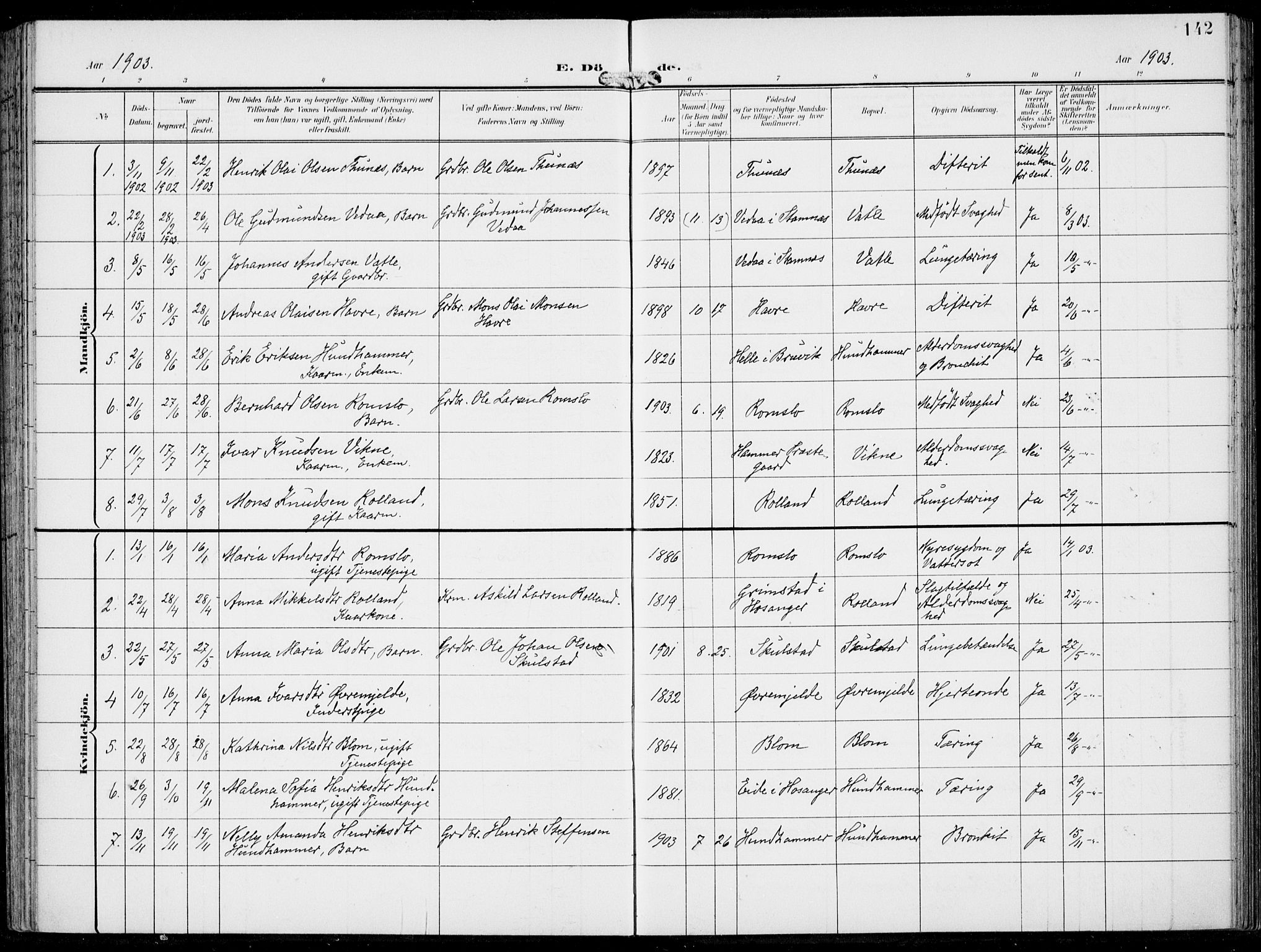 Haus sokneprestembete, SAB/A-75601/H/Haa: Parish register (official) no. B  2, 1899-1912, p. 142