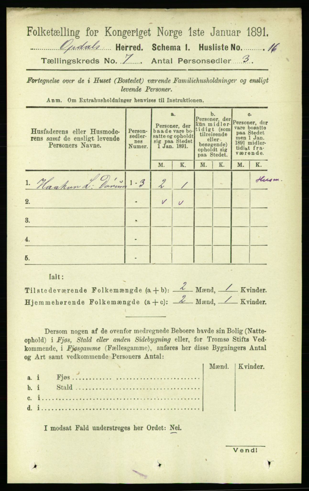 RA, 1891 census for 1634 Oppdal, 1891, p. 3421