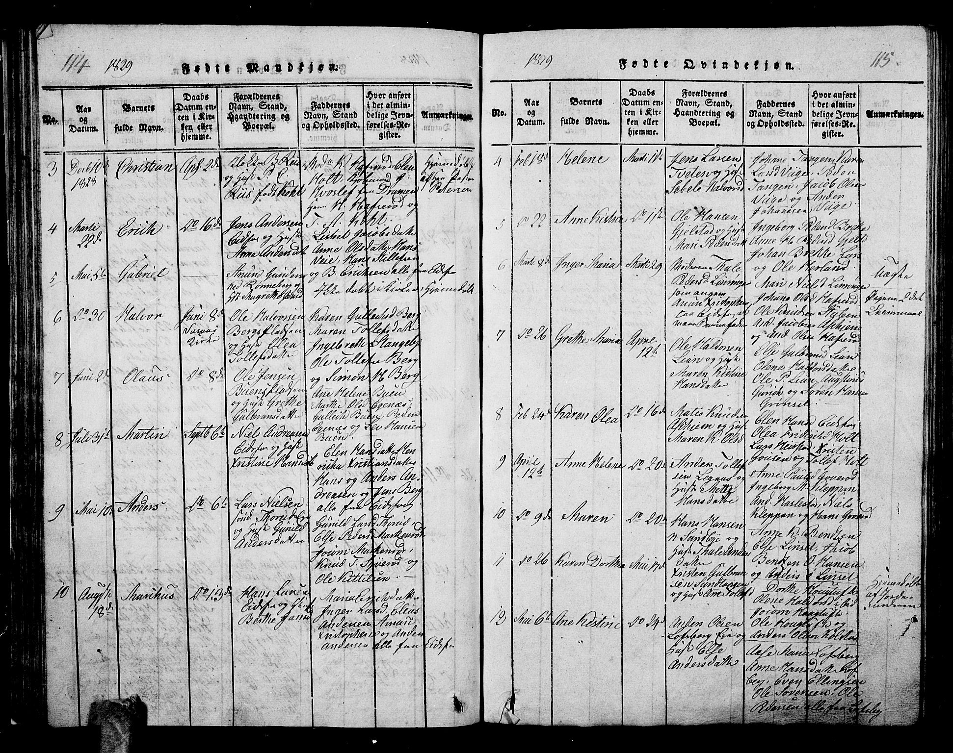 Hof kirkebøker, AV/SAKO-A-64/G/Ga/L0001: Parish register (copy) no. I 1, 1814-1844, p. 114-115