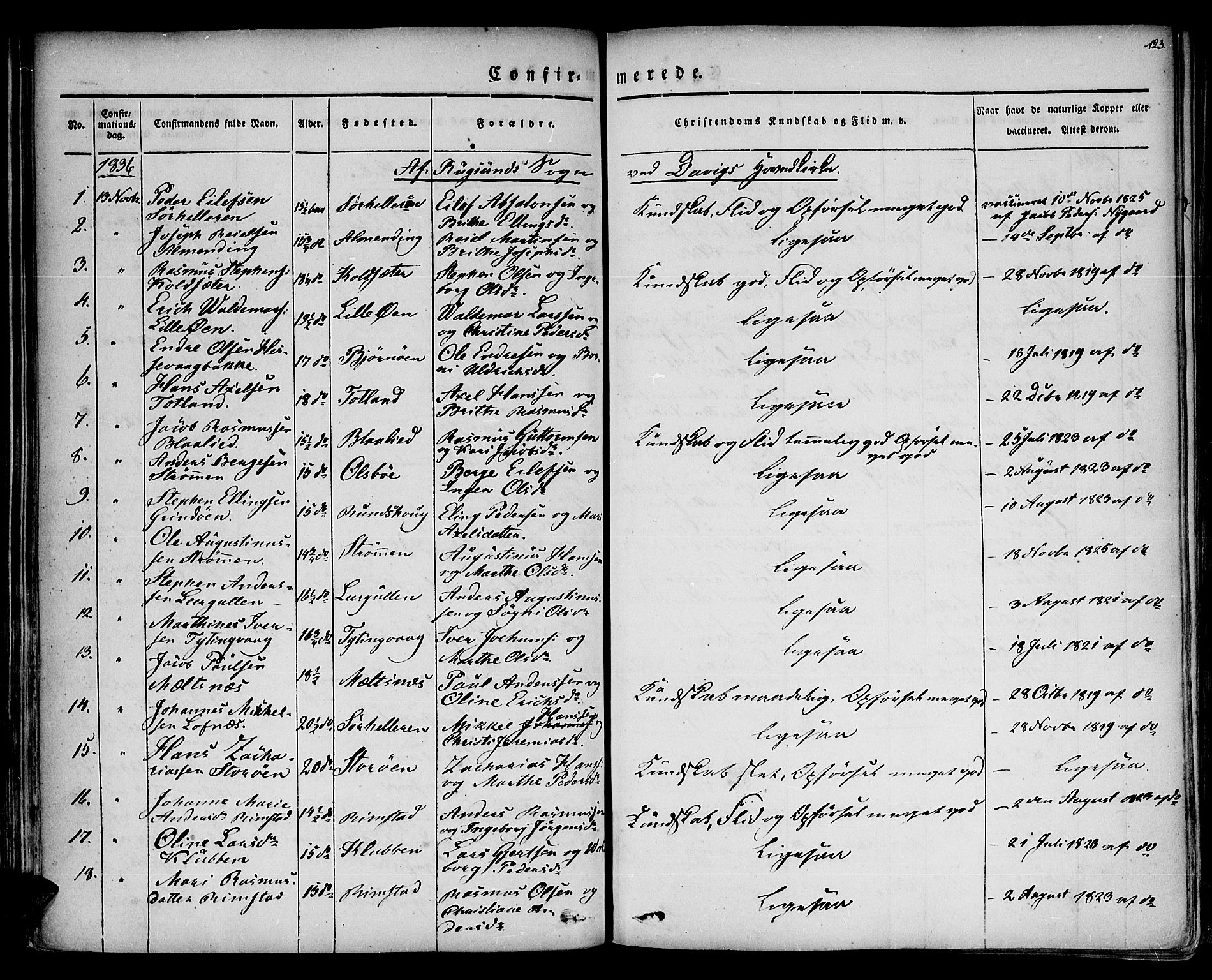 Davik sokneprestembete, AV/SAB-A-79701/H/Haa/Haaa/L0004: Parish register (official) no. A 4, 1830-1849, p. 123