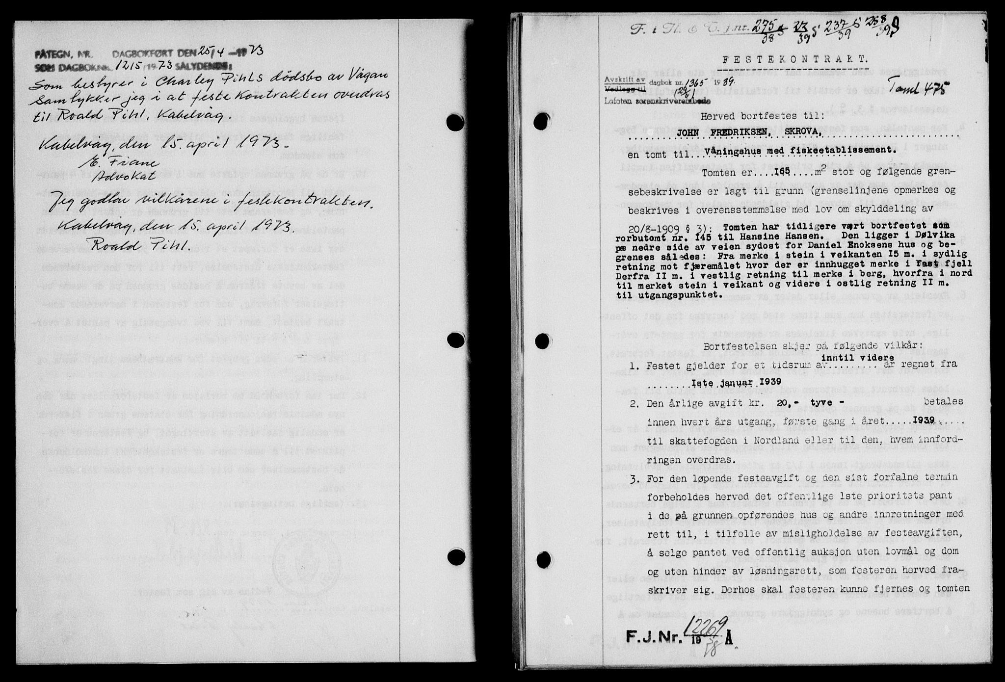 Lofoten sorenskriveri, SAT/A-0017/1/2/2C/L0006a: Mortgage book no. 6a, 1939-1939, Diary no: : 1365/1939